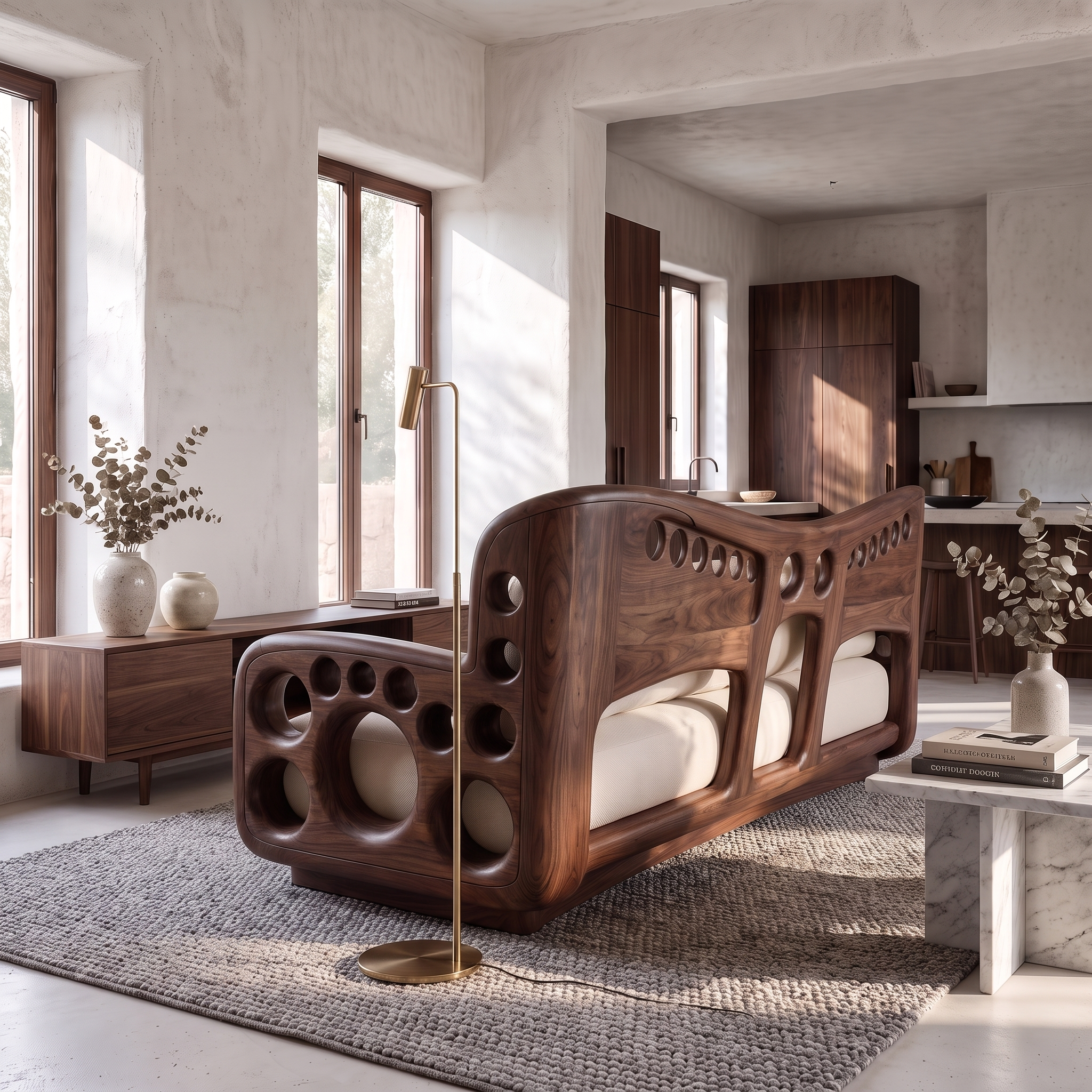 Organic Lounge Sofa With Sculptural Solid Wood Construction