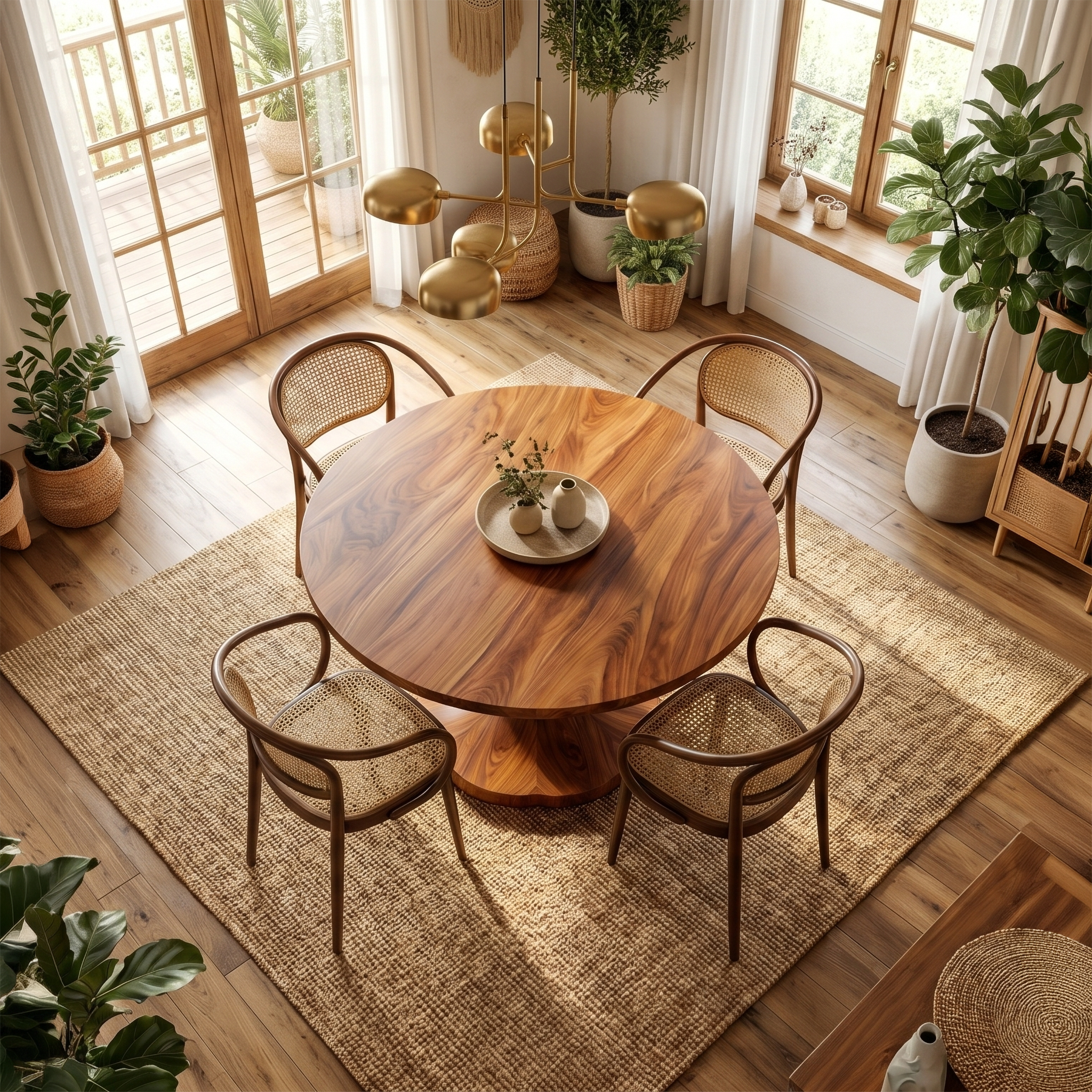Organic Round Dining Table With Handcrafted Pedestal For Dining Room