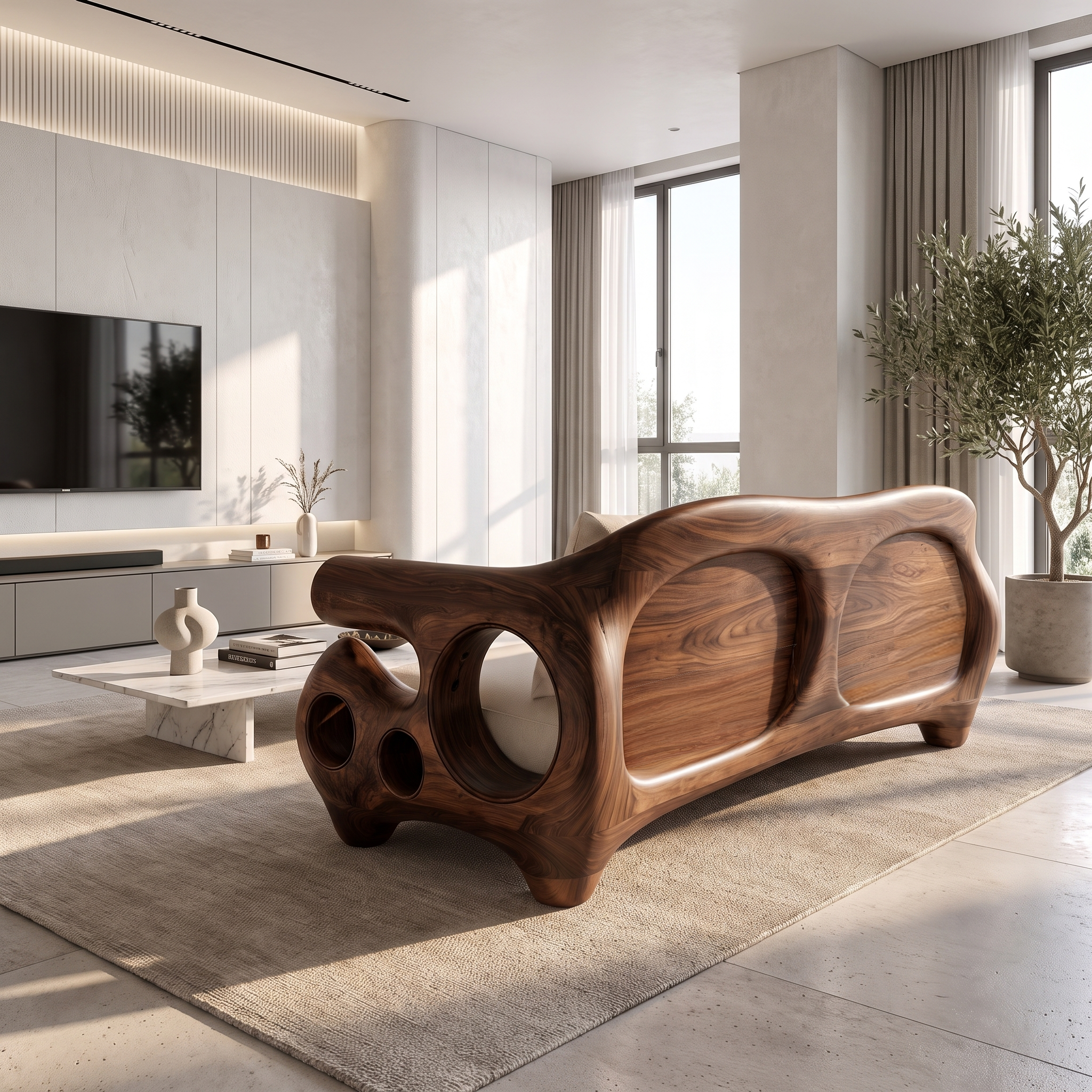 Minimalist Sofa Frame With Solid Wood Artistic Arms For Living Room