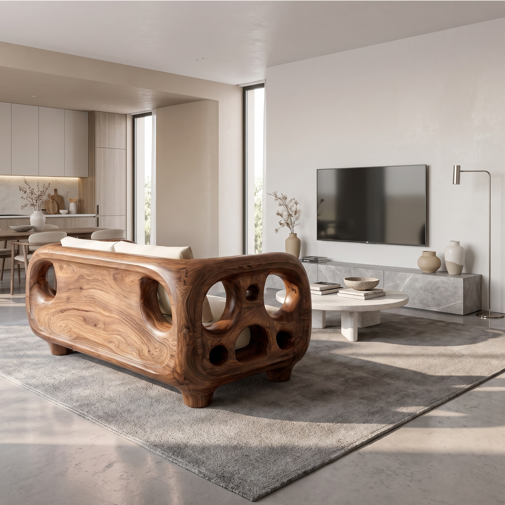 Modern Accent Sofa Frame With Rounded Wooden Arms For Living Room