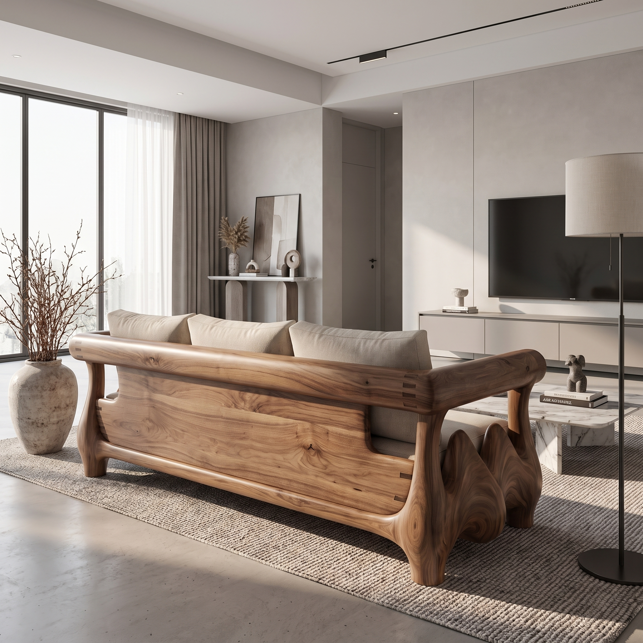 Statement Sofa Frame With Sculptural Tree Inspired Structure For Living Room