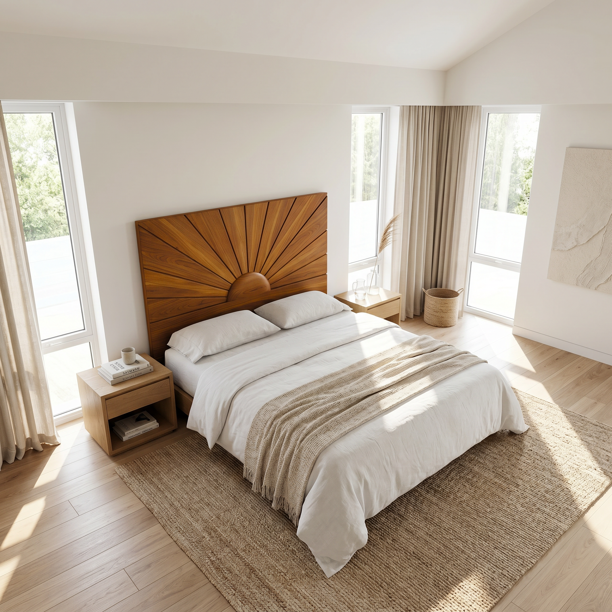 Organic Sunburst Headboard Solid Wood Bed Headboard For Bedroom
