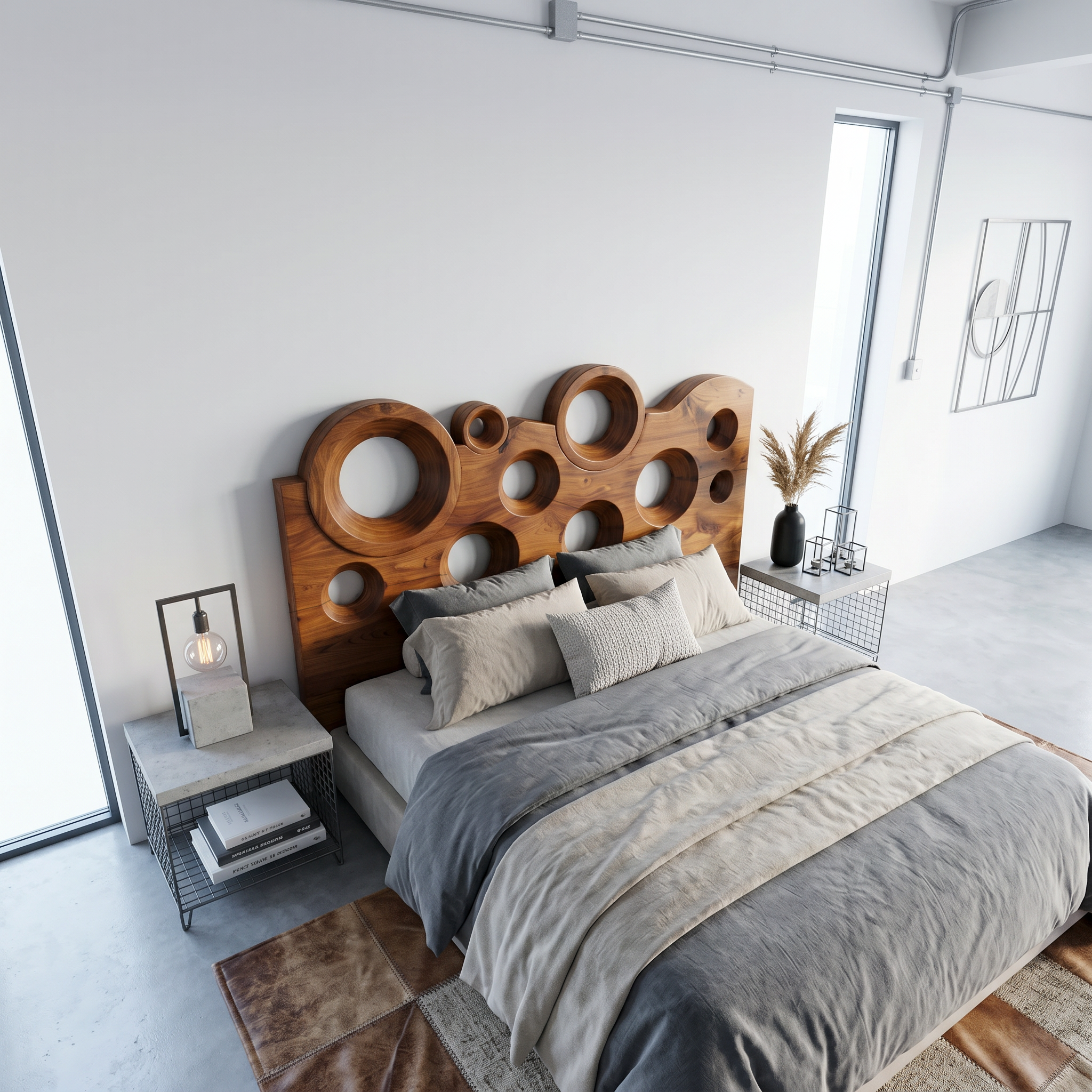 Modern Circular Cutout Headboard Solid Wood Bed Headboard For Bedroom