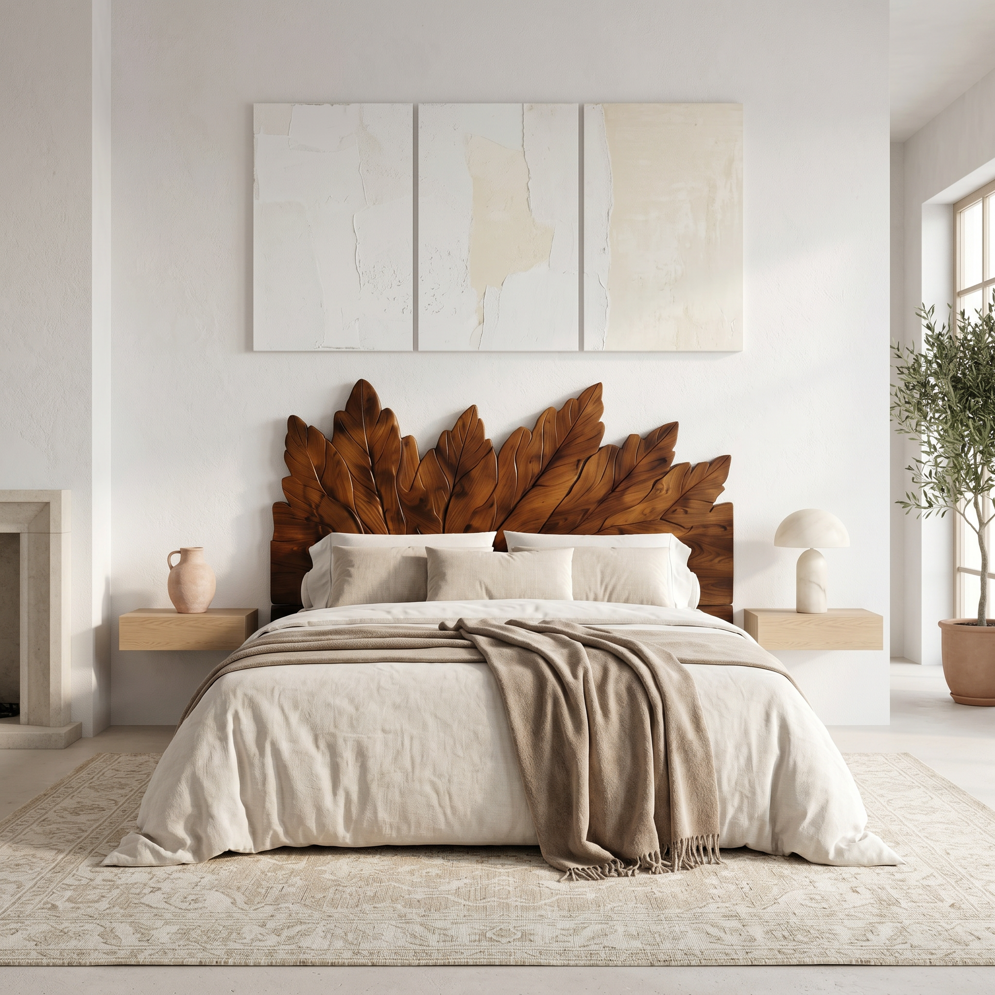 Rustic Leaf Inspired Headboard Wooden Bed Headboard For Bedroom