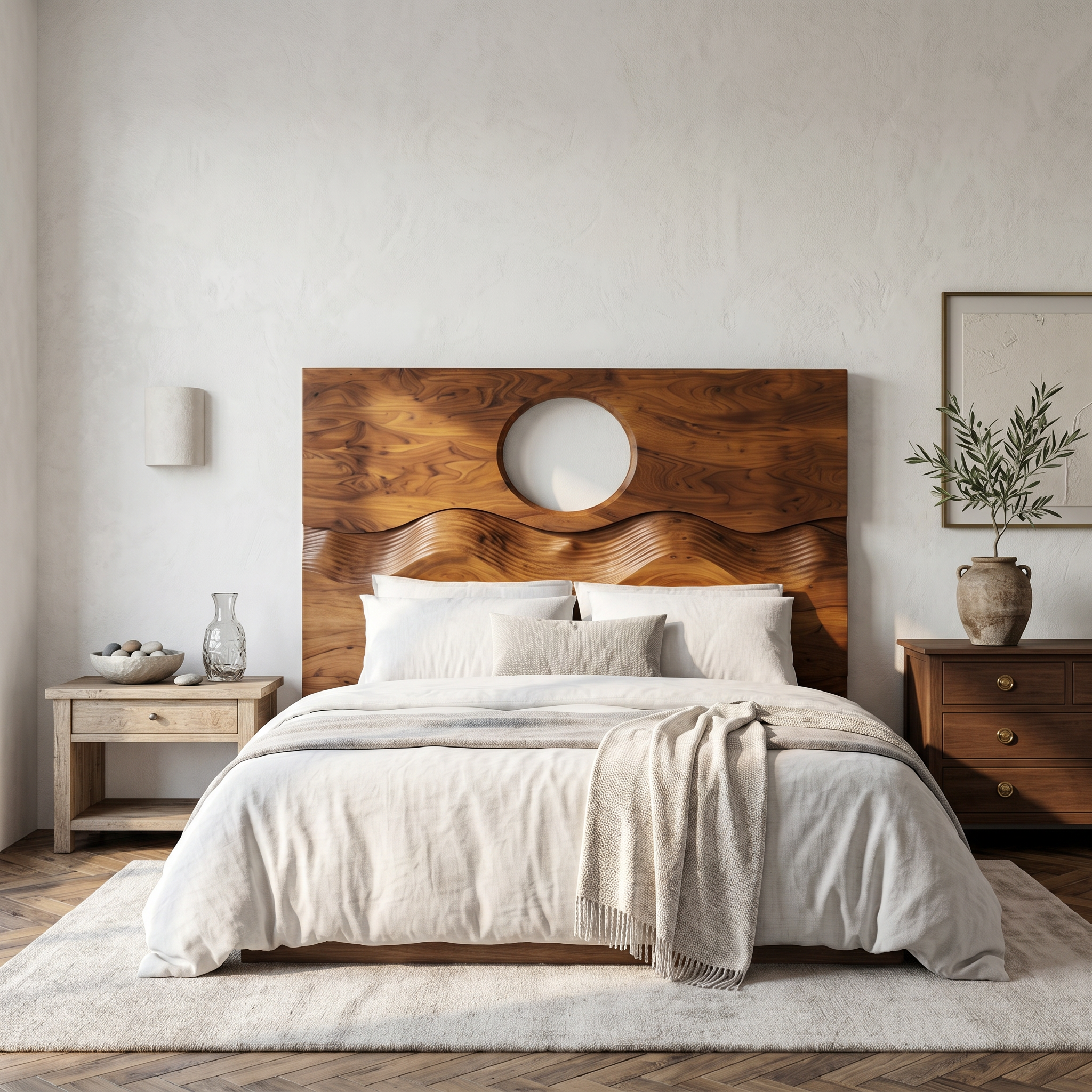 Organic Moon Cutout Headboard Wooden Bed Headboard For Bedroom