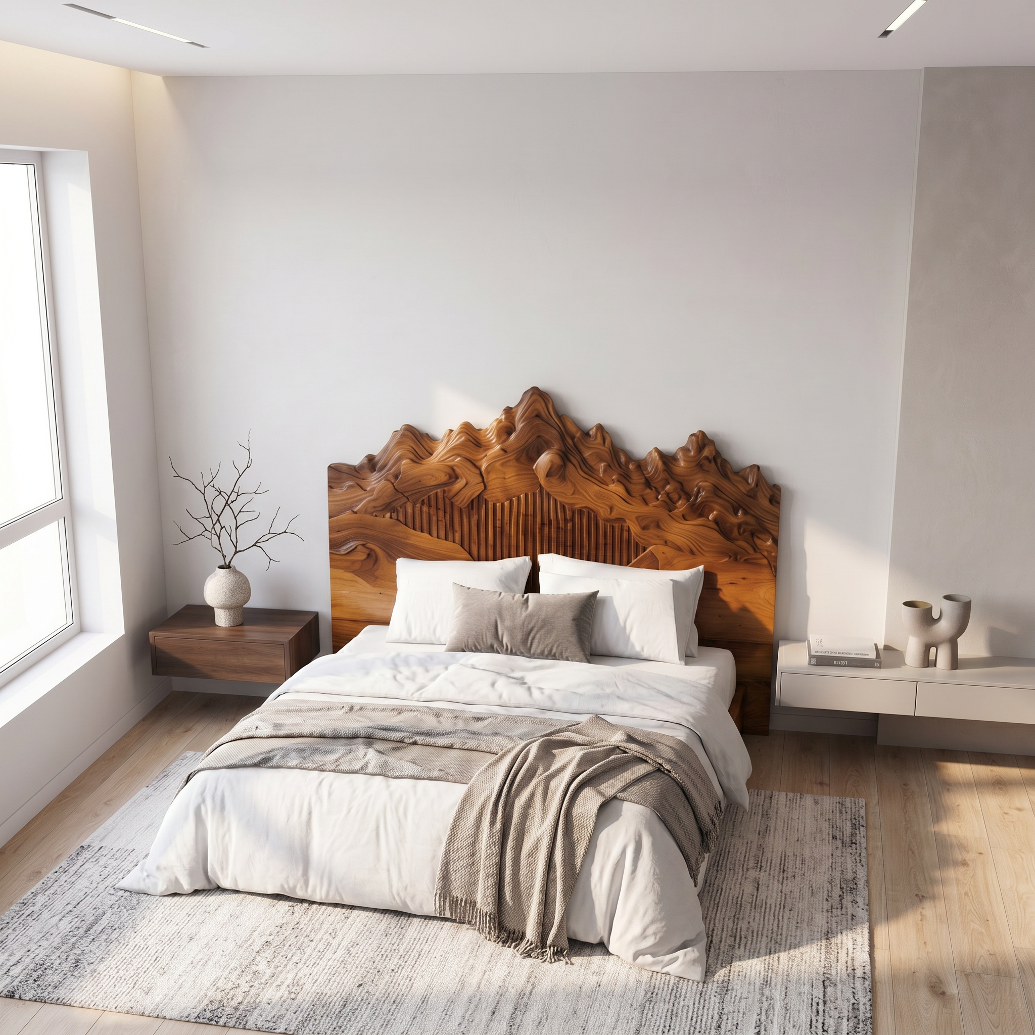 Rustic Mountain Peak Headboard Wooden Bed Headboard For Bedroom