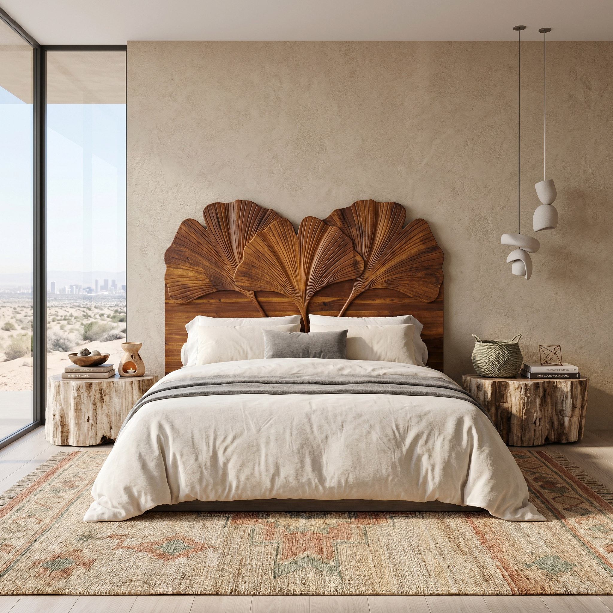 Modern Layered Leaf Headboard Wooden Bed Headboard For Bedroom