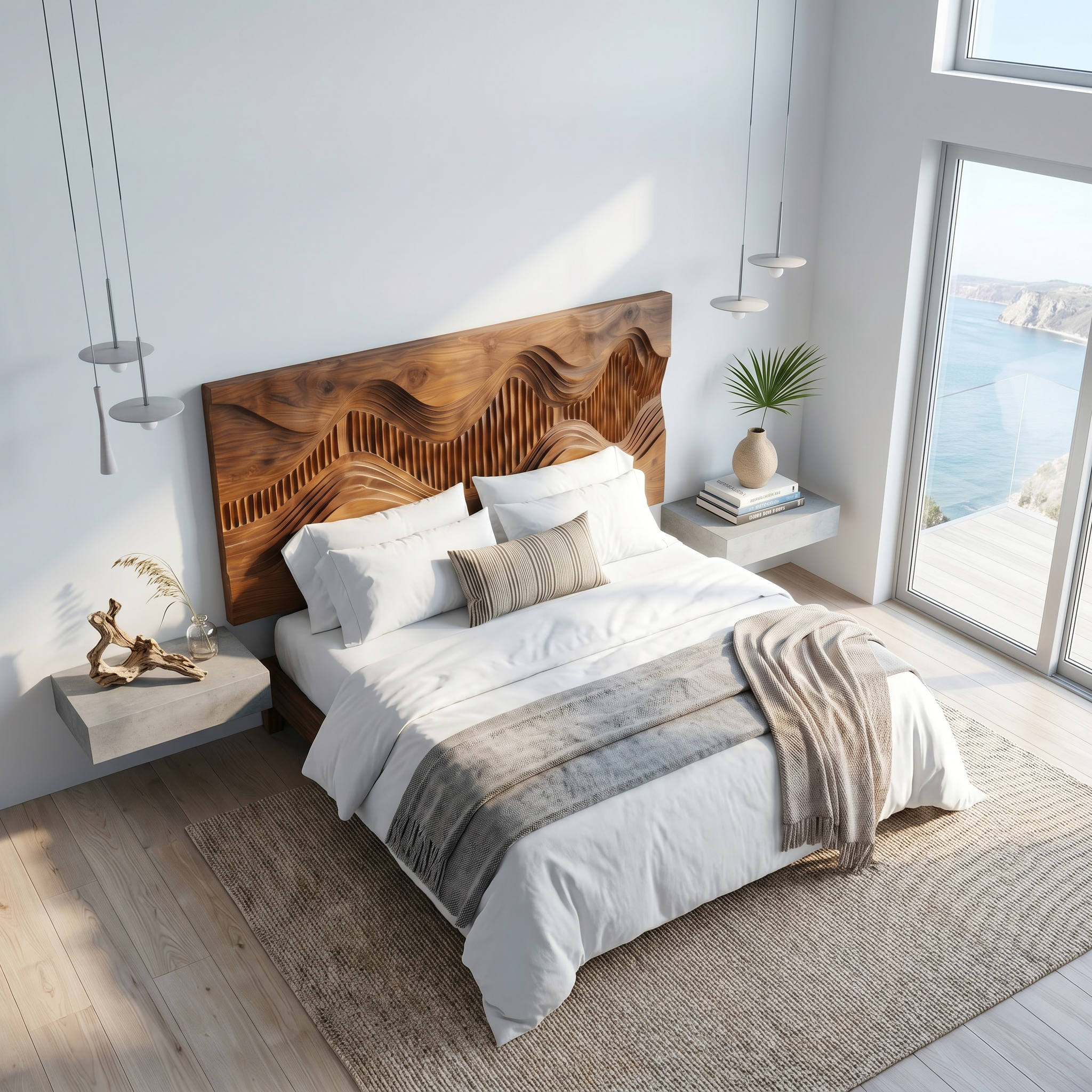 Rustic Mountain Landscape Headboard Wooden Bed Headboard For Bedroom