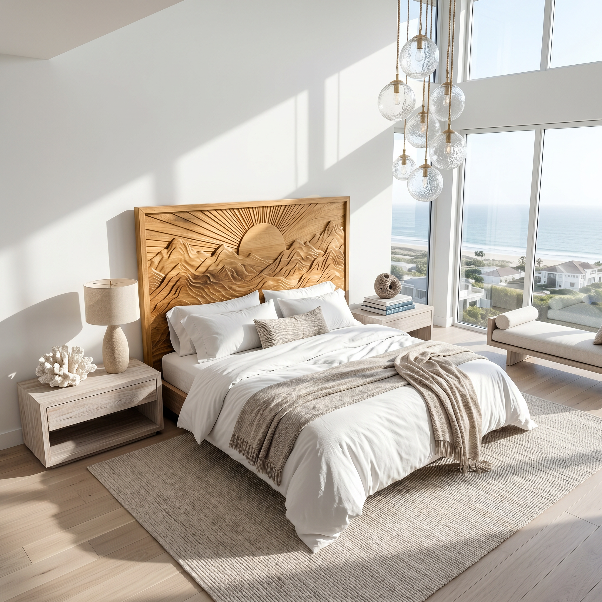 Mid Century Sunrise Headboard Wooden Bed Headboard For Bedroom