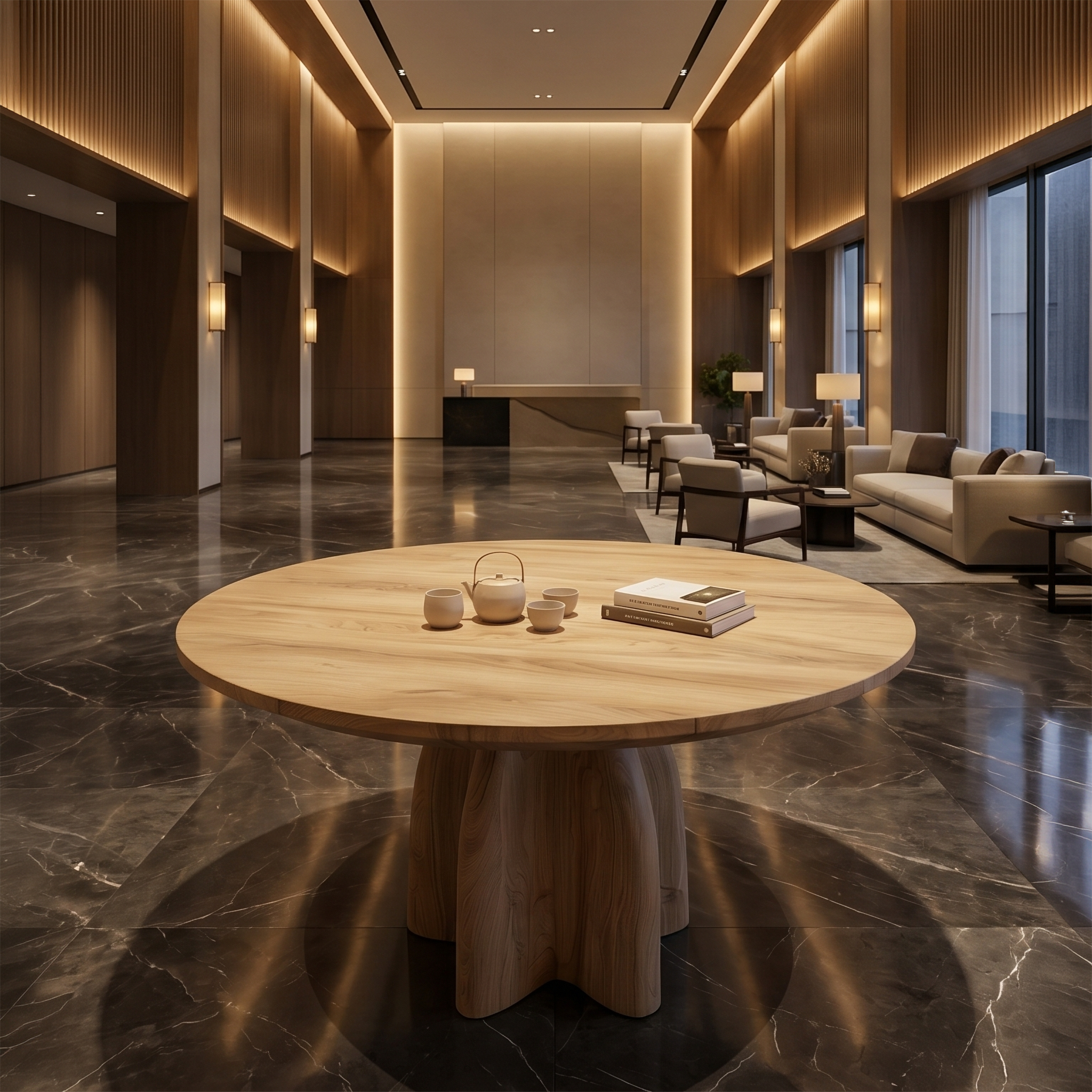 Organic Foyer Table With Sculptural Solid Wood Pedestal Base For Entryway