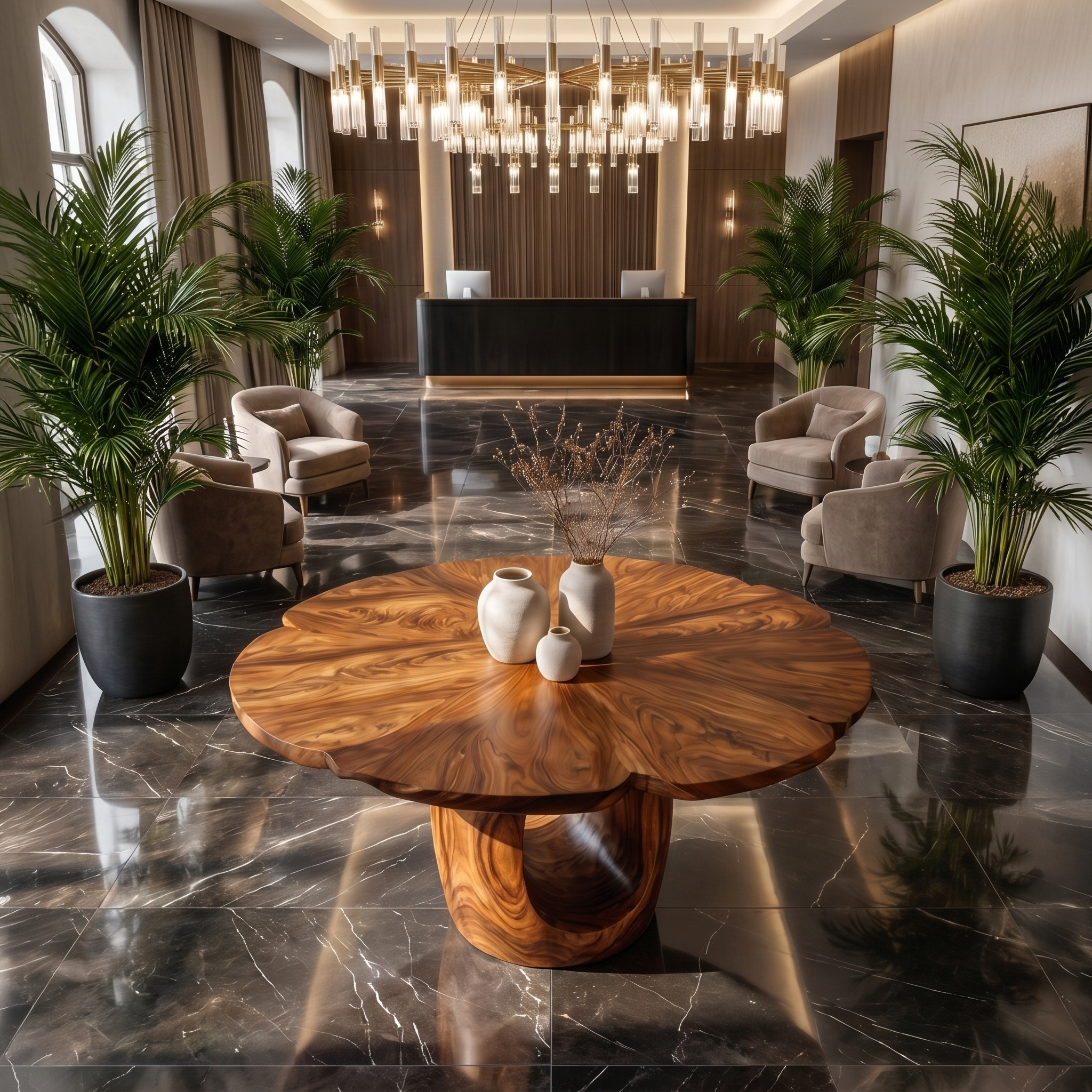 Organic Foyer Table With Sculptural Open Pedestal Base For Hallway