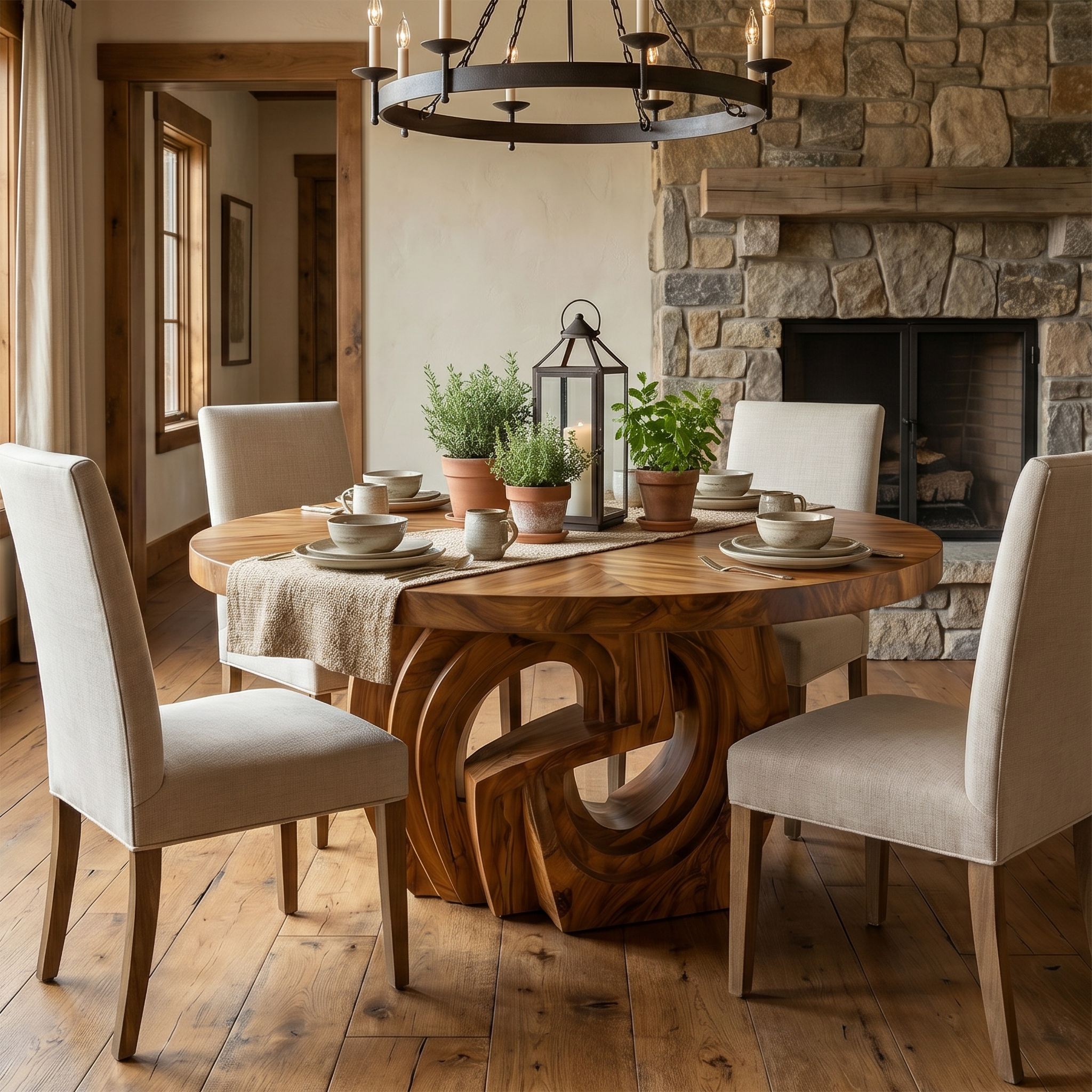 Organic Foyer Table With Pedestal Base For Entryway And Hallway
