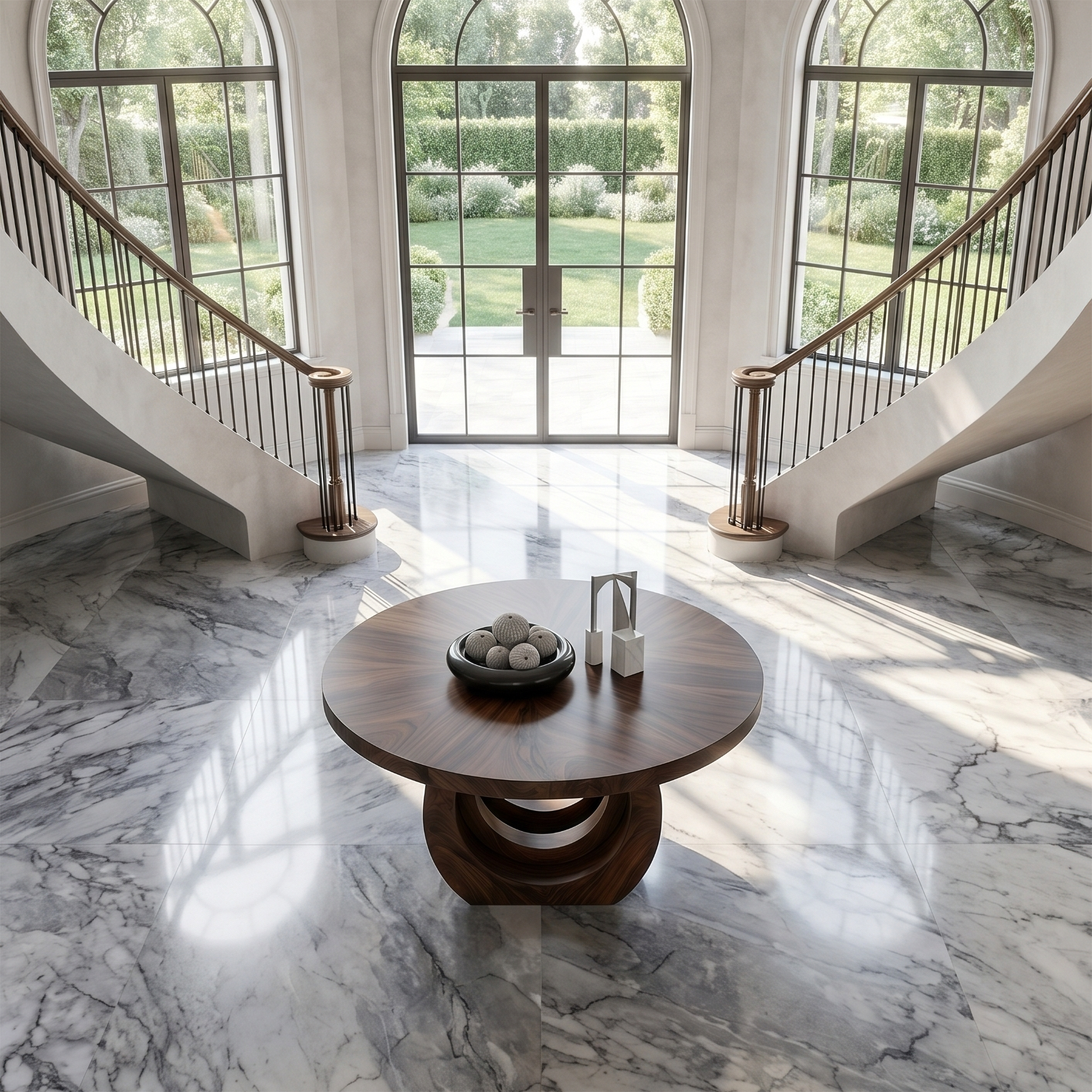 Contemporary Round Foyer Table With Sculptural Open Ring Base For Entryway And Hallway