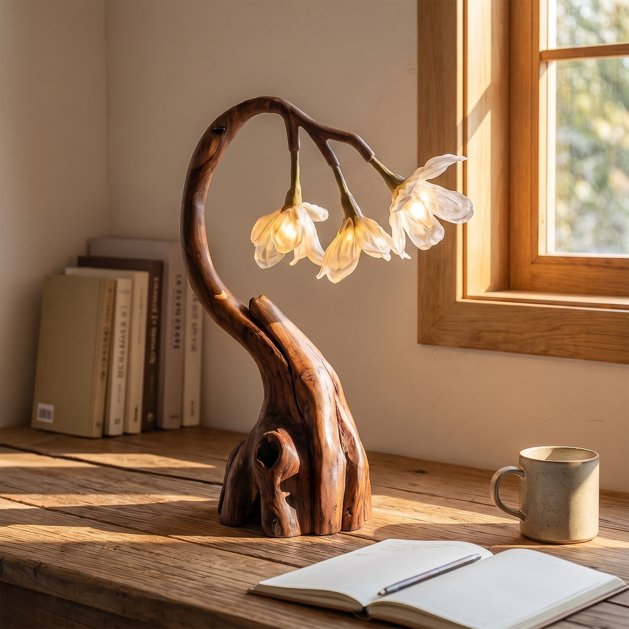 Rustic Tree Branch Table Lamp With Sculptural Wood Base For Living Room And Bedroom