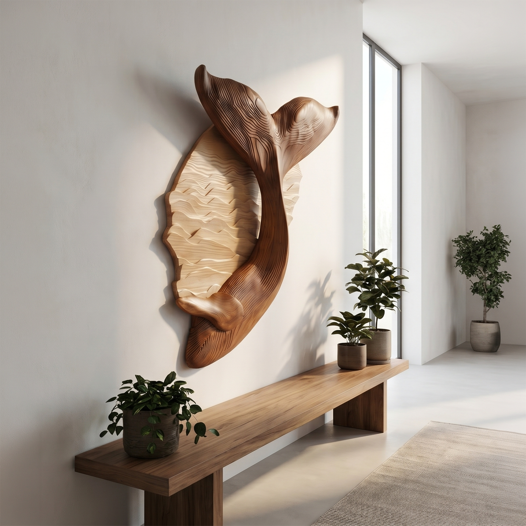 Organic Whale Tail Wooden Wall Art For Bedroom And Living Room