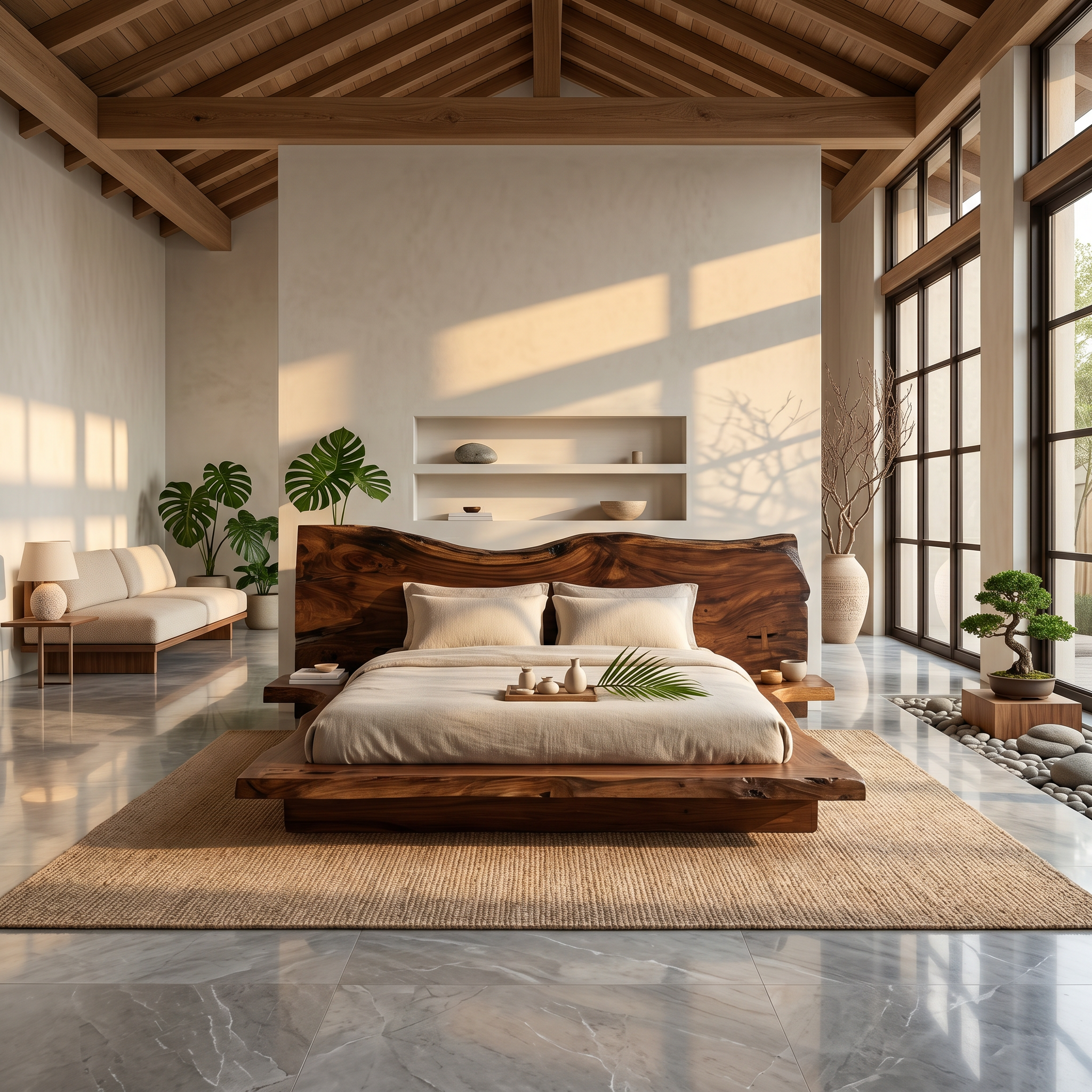 Contemporary Platform Bed Frame With Solid Wood Headboard For Bedroom