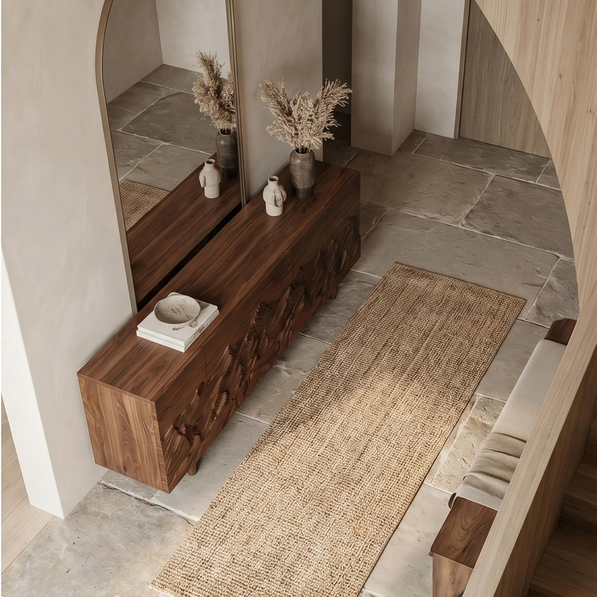 Rustic Mountain Sunrise Sideboard With Hand Carved Wood Doors For Living Room And Entryway
