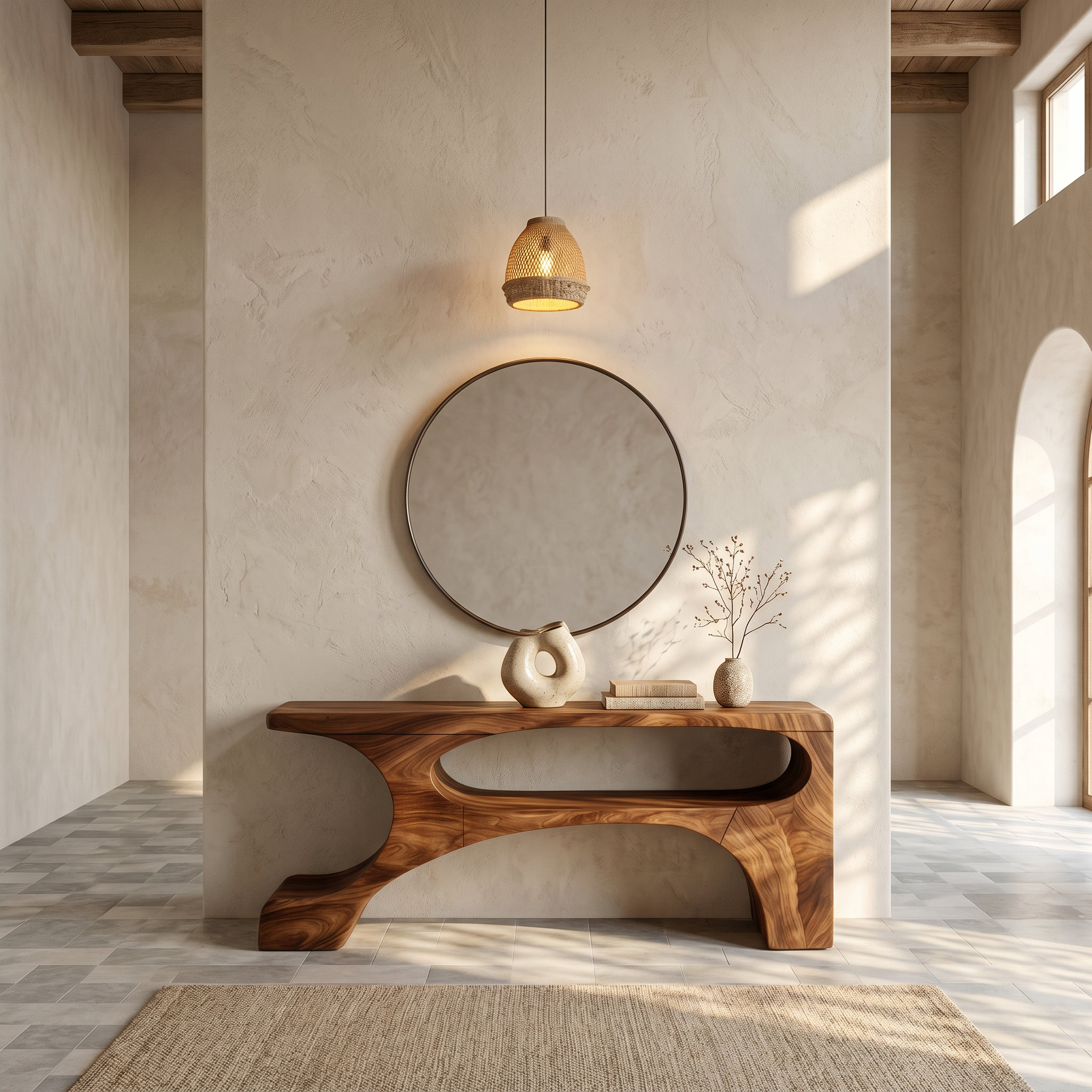 Contemporary Console Table With Organic Pedestal Design For Foyer
