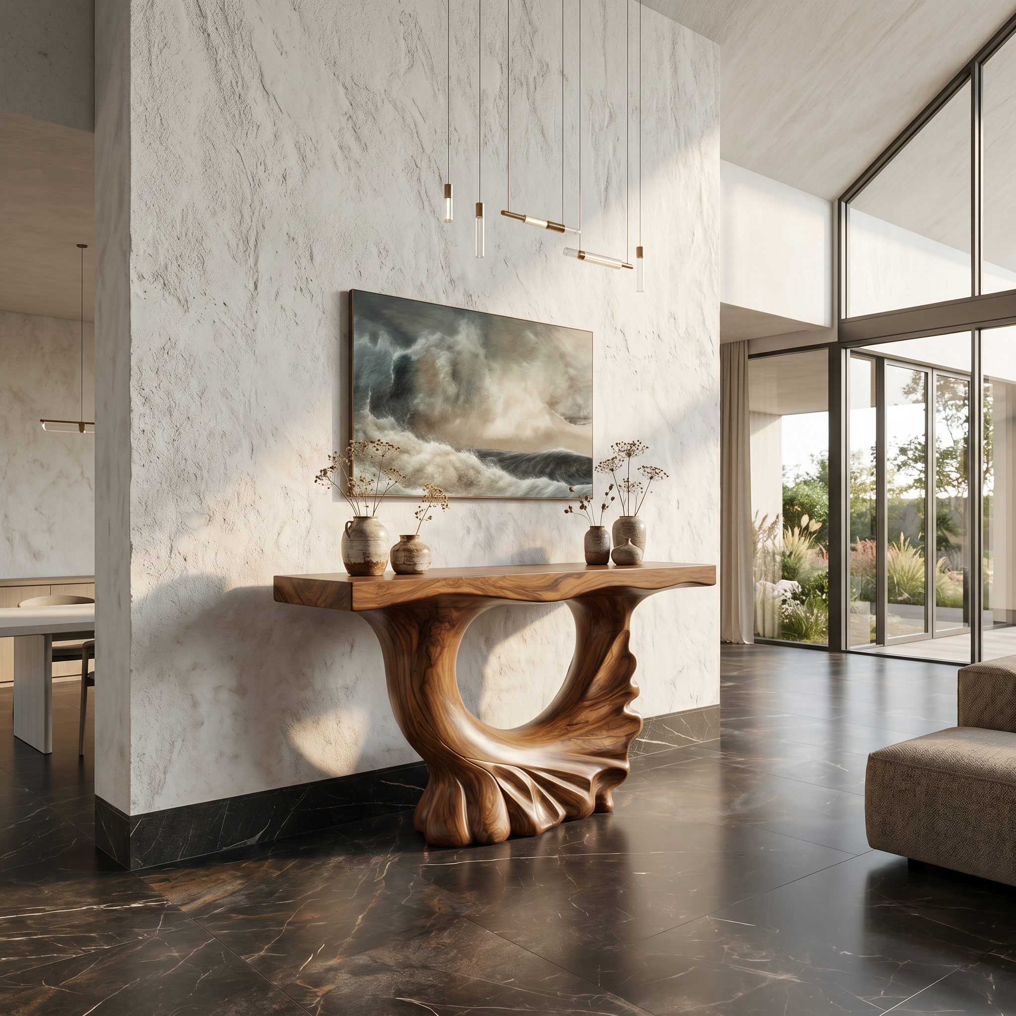 Modern Console Table With Ring Form Pedestal Base For Living Room