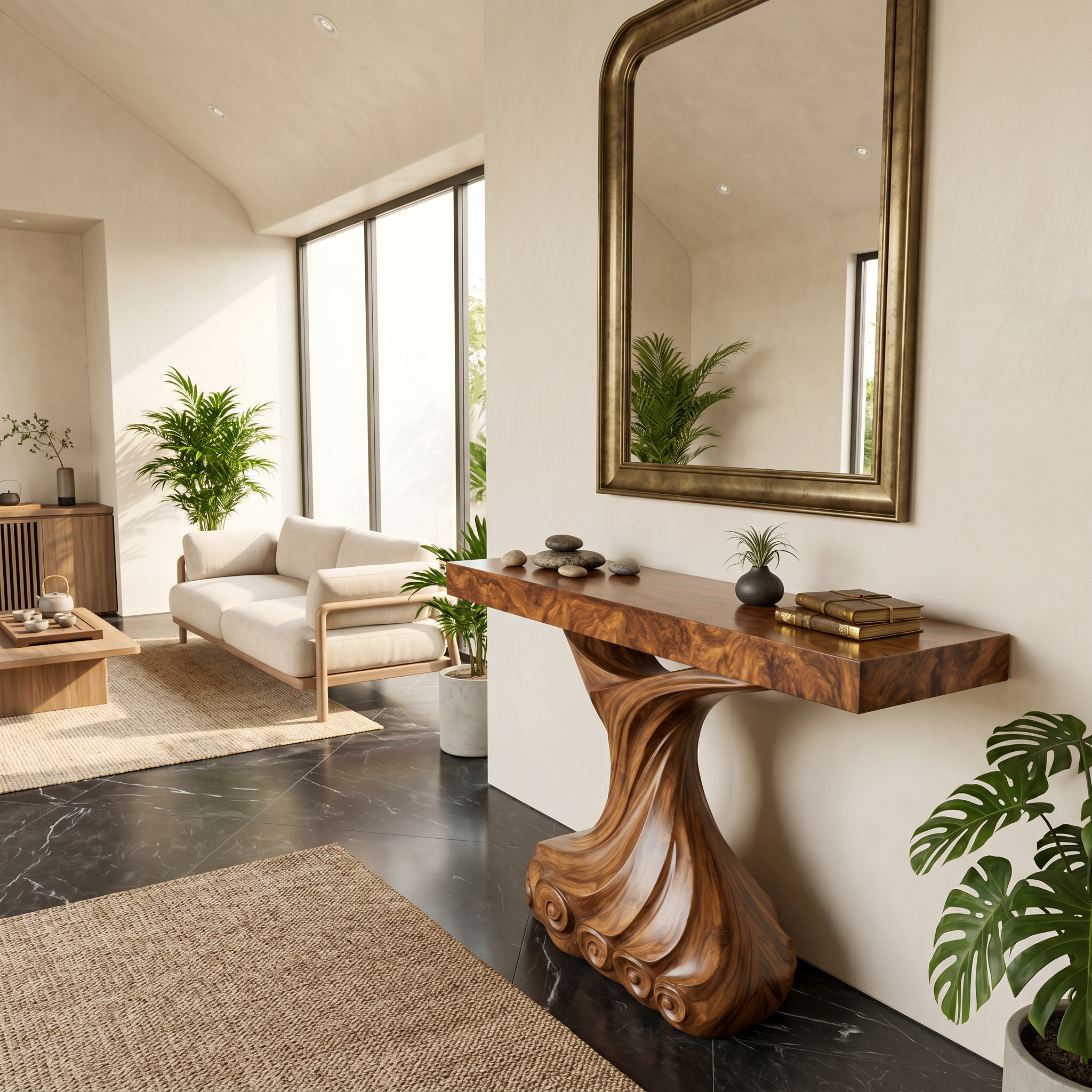 Contemporary Console Table With Carved Twist Form For Hallway