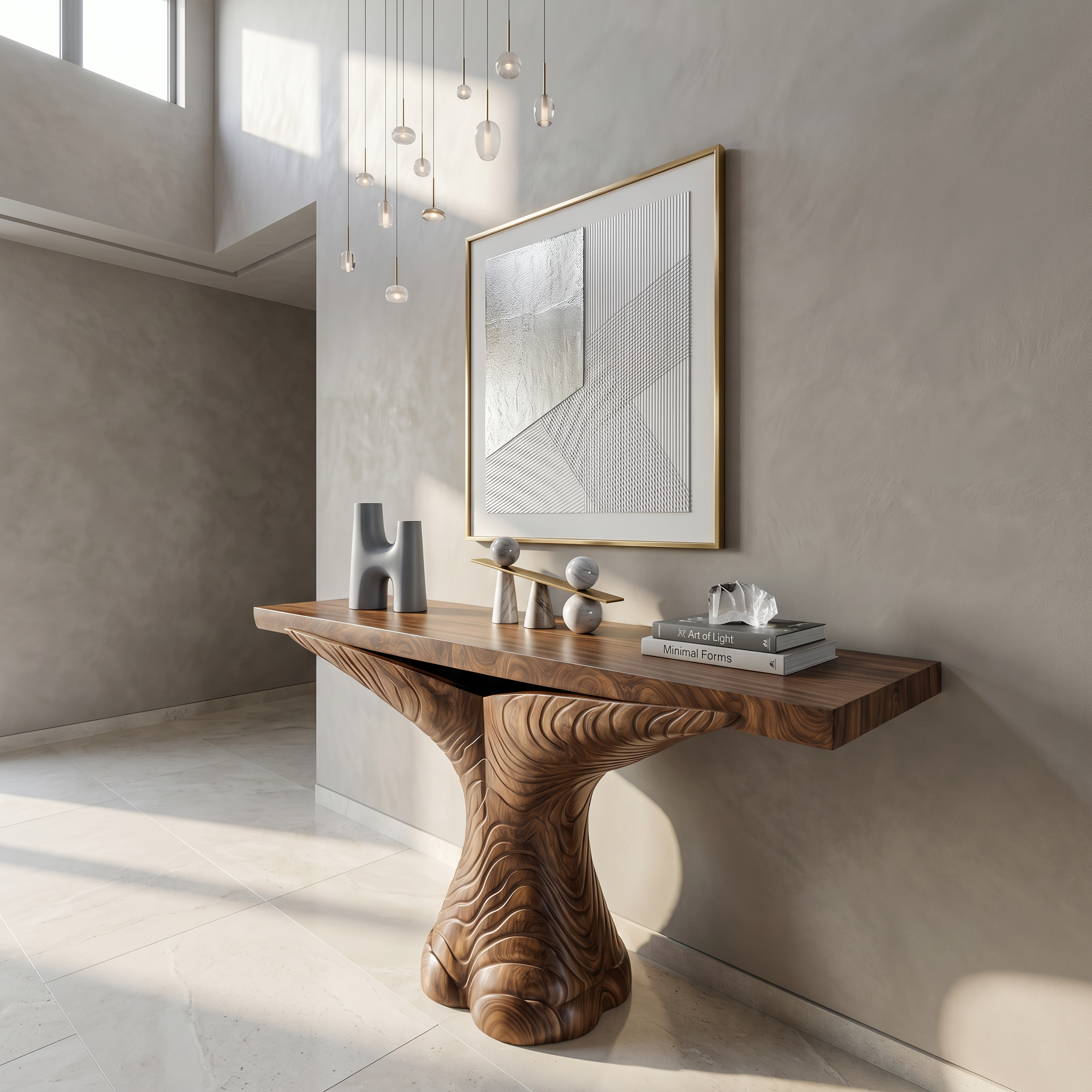 Organic Console Table With Sculptural Ribbon Form For Entryway