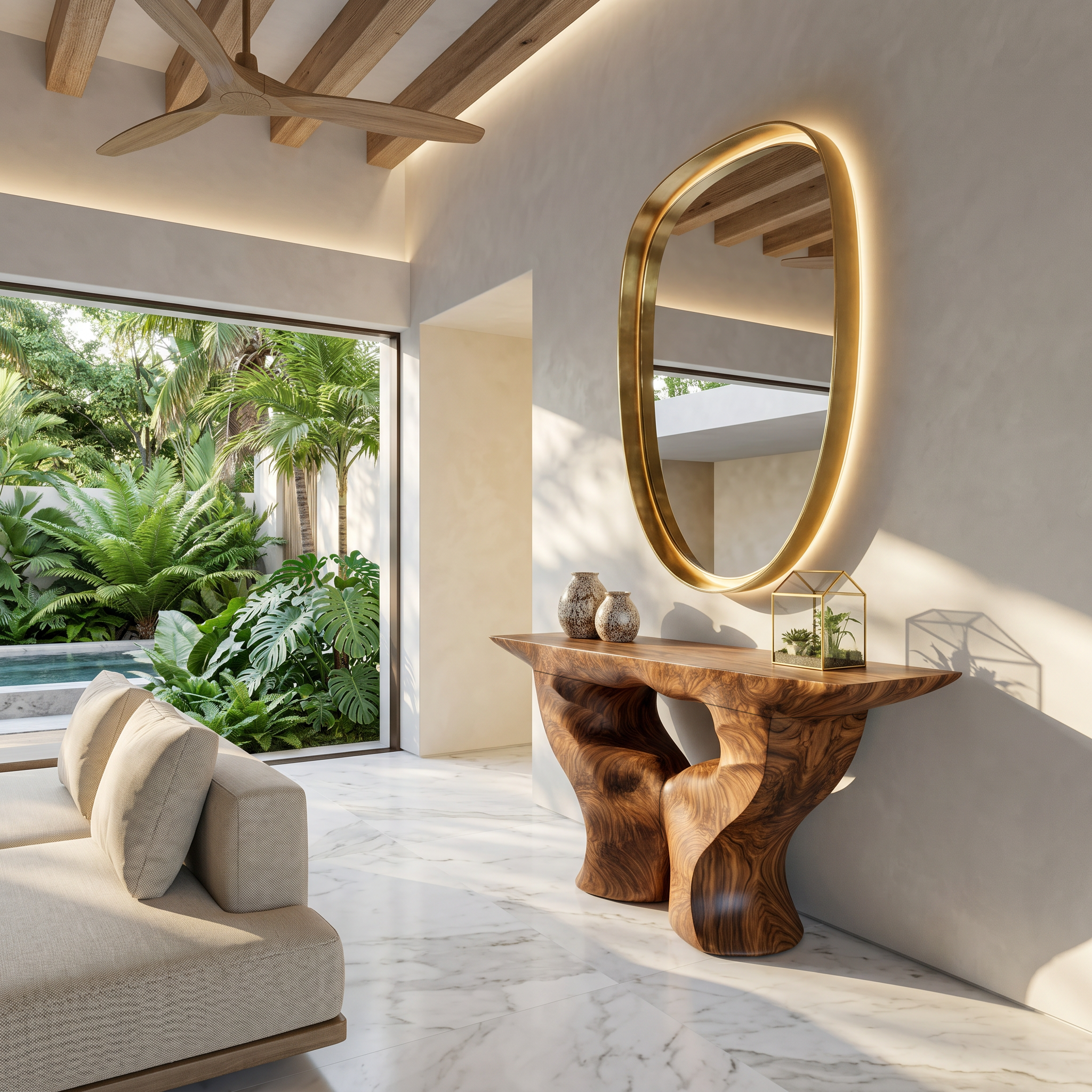Organic Console Table With Artistic Nature Inspired Design For Living Room