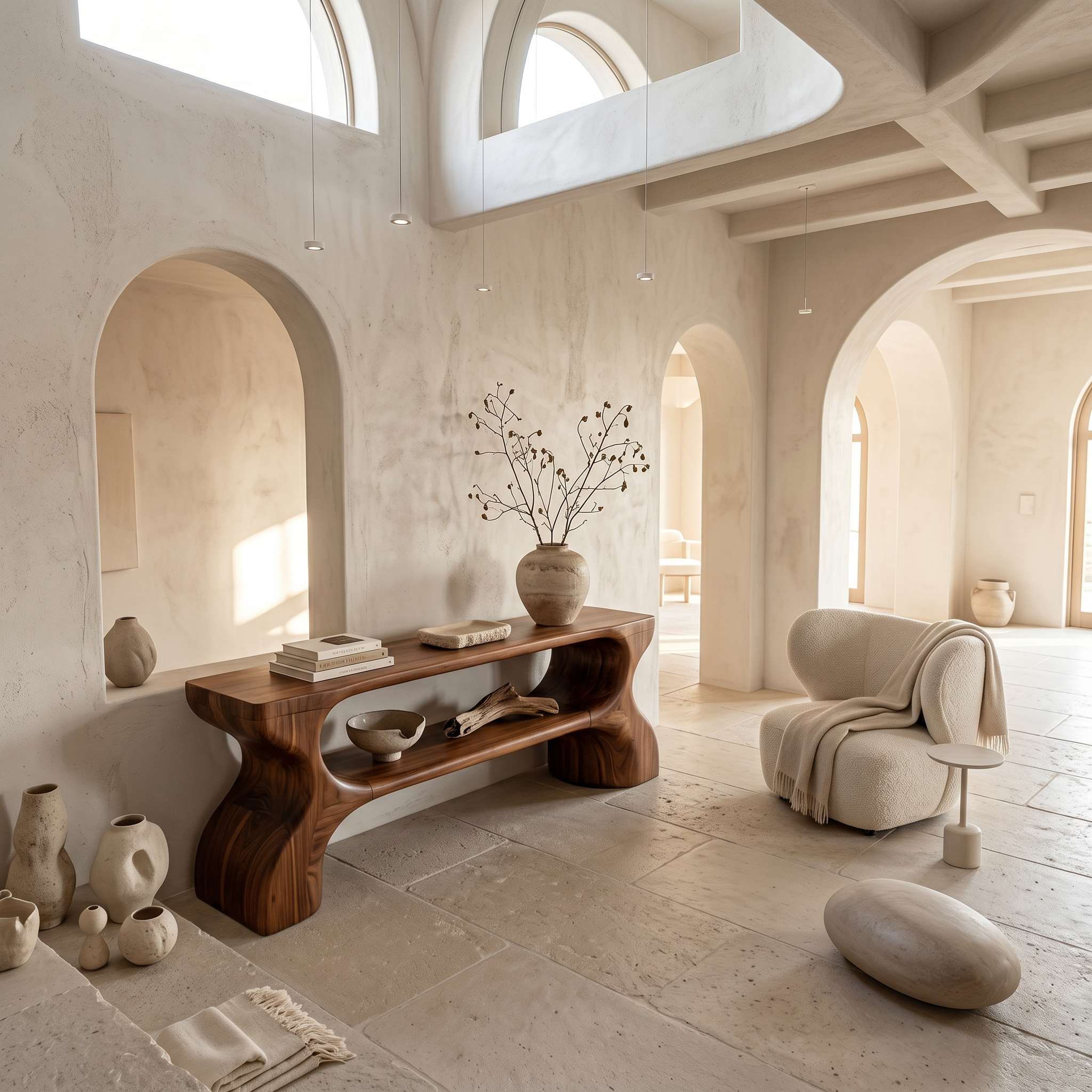 Contemporary Console Table With Architectural Curved Design For Entryway