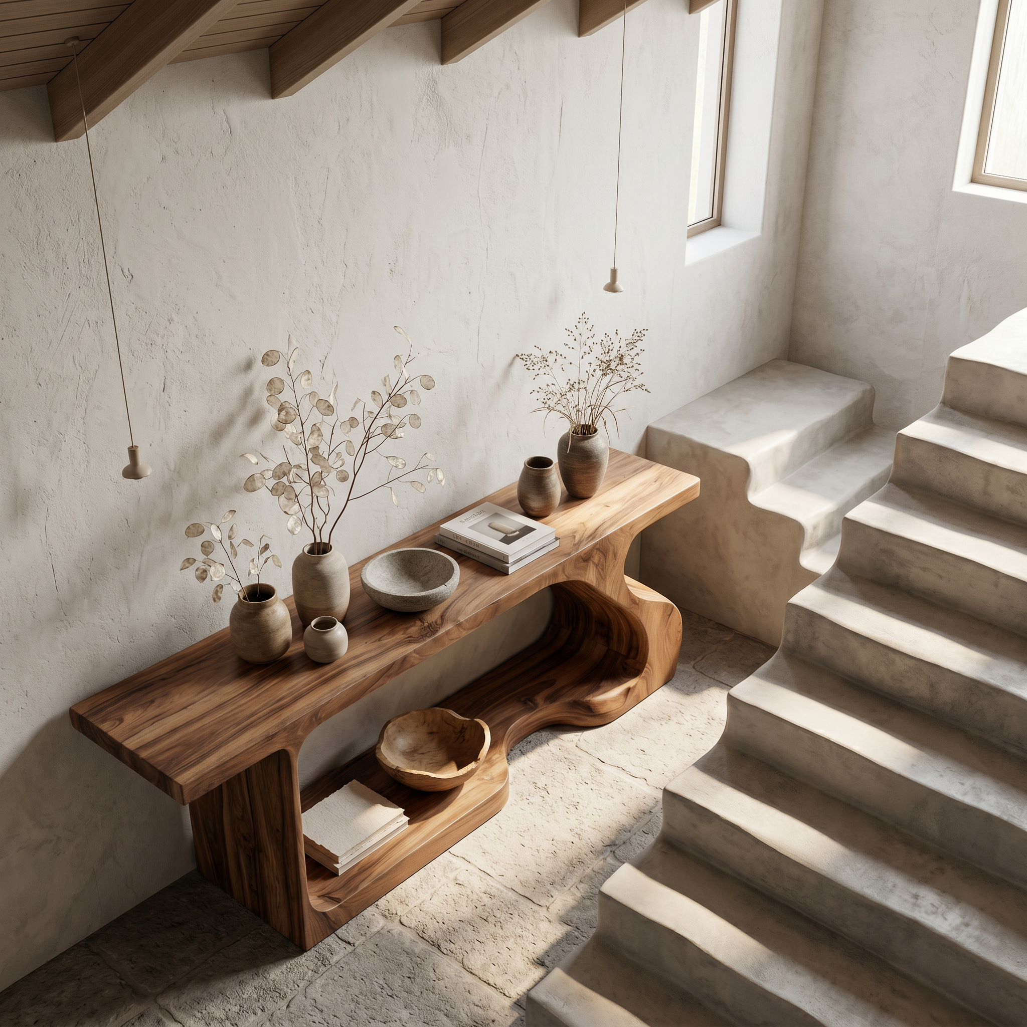 Modern Console Table With Sculptural Curved Form For Entryway