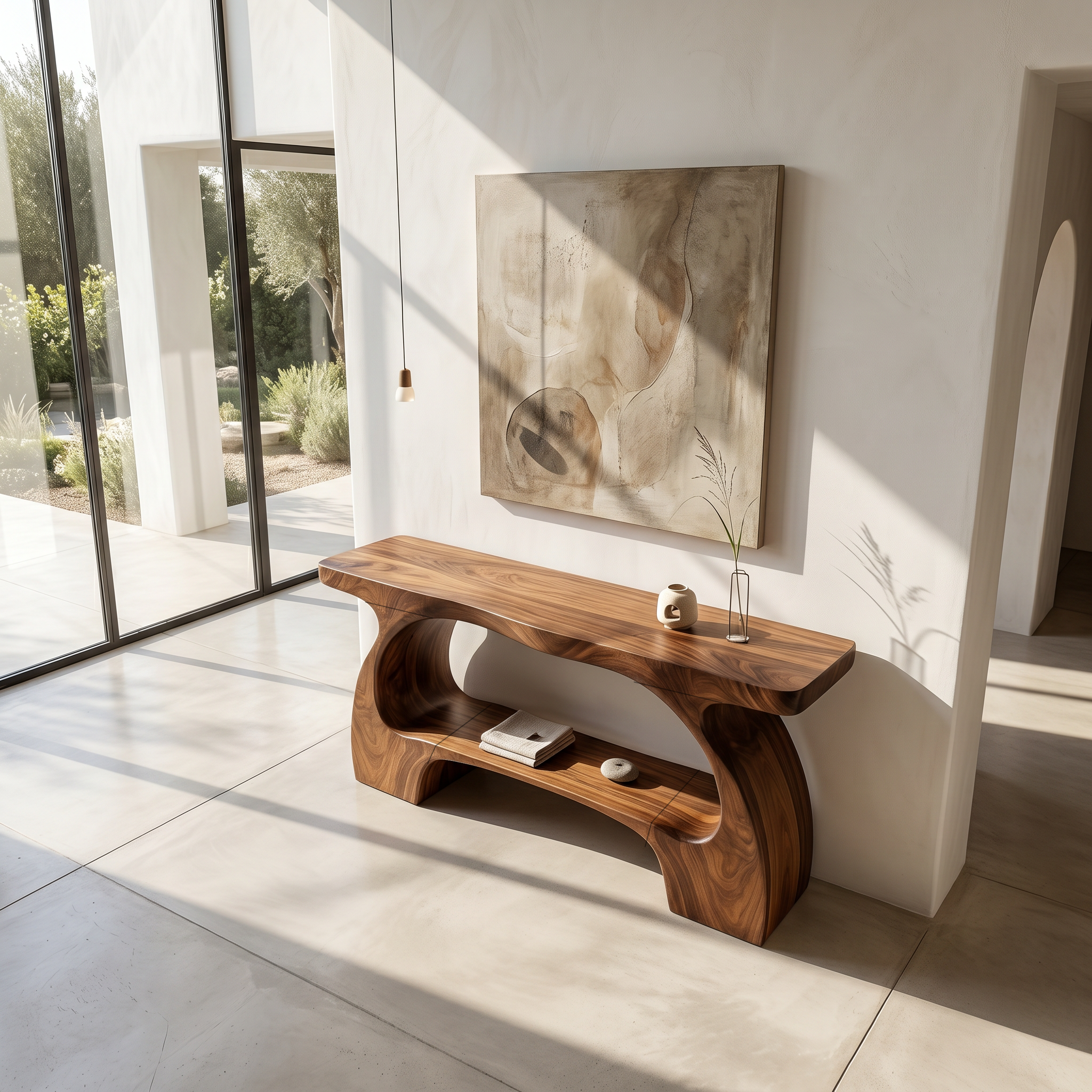 Natural Console Table With Organic Curved Silhouette For Entryway