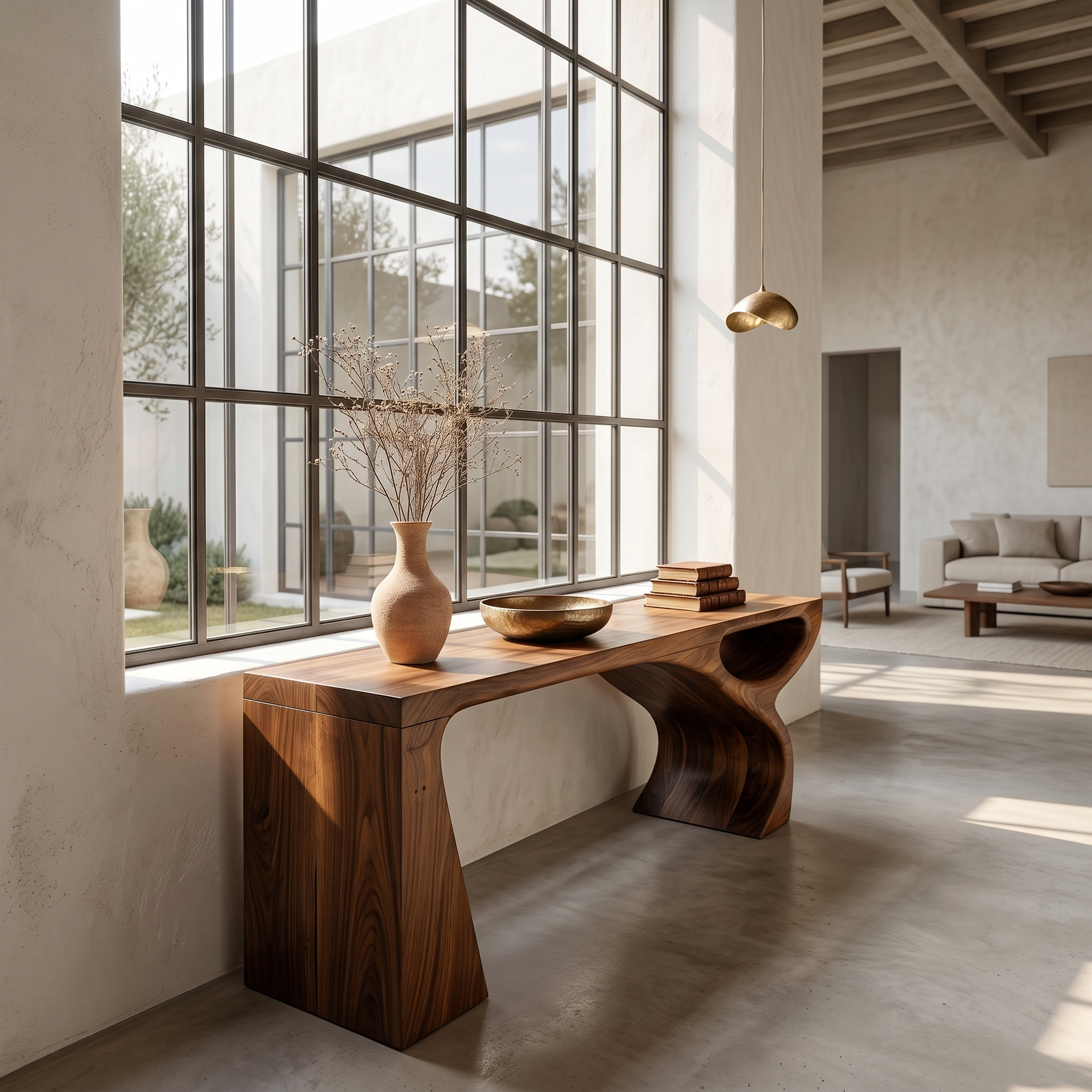 Contemporary Console Table With Fluid Open Structure For Entryway