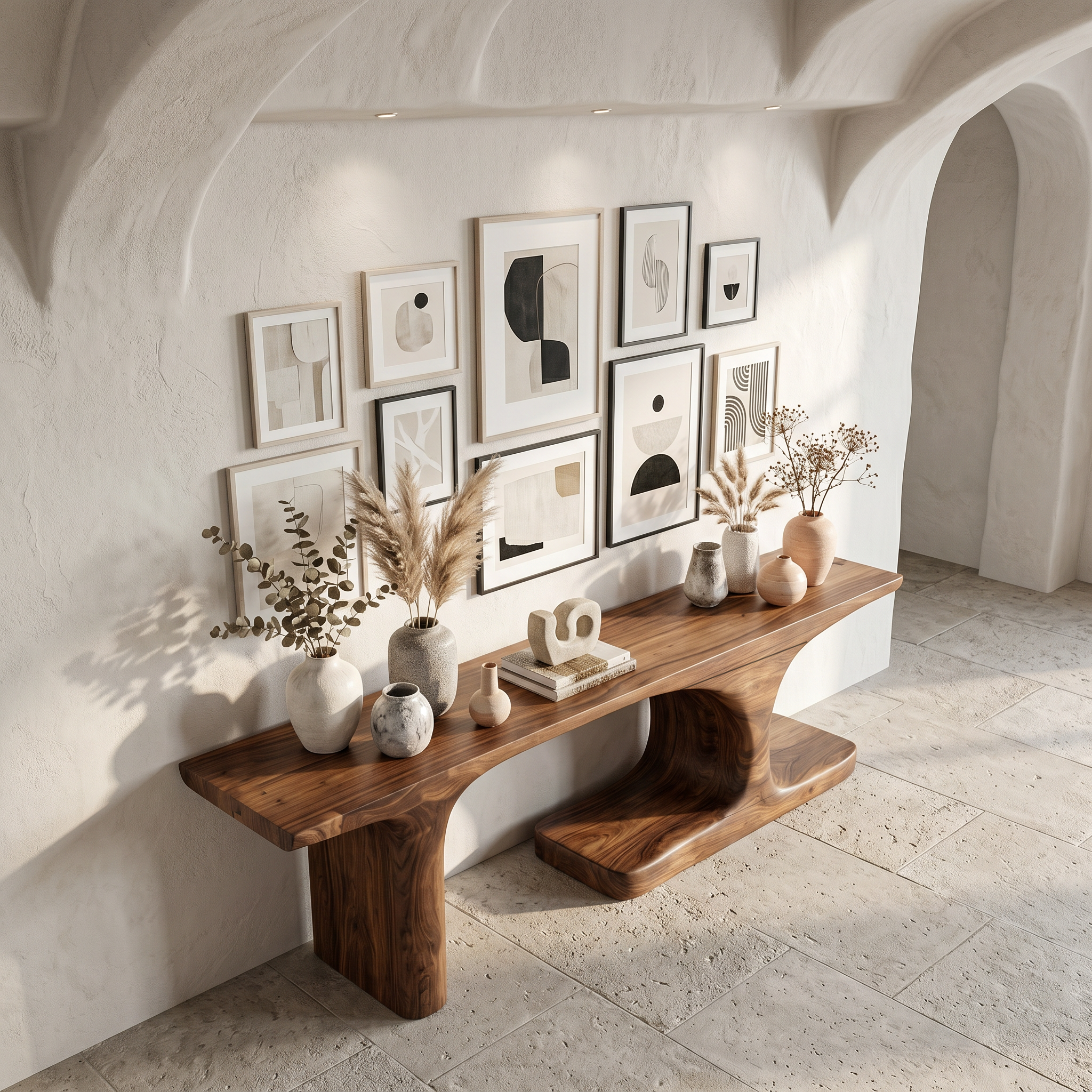 Organic Console Table With Sculptural Arched Form For Entryway