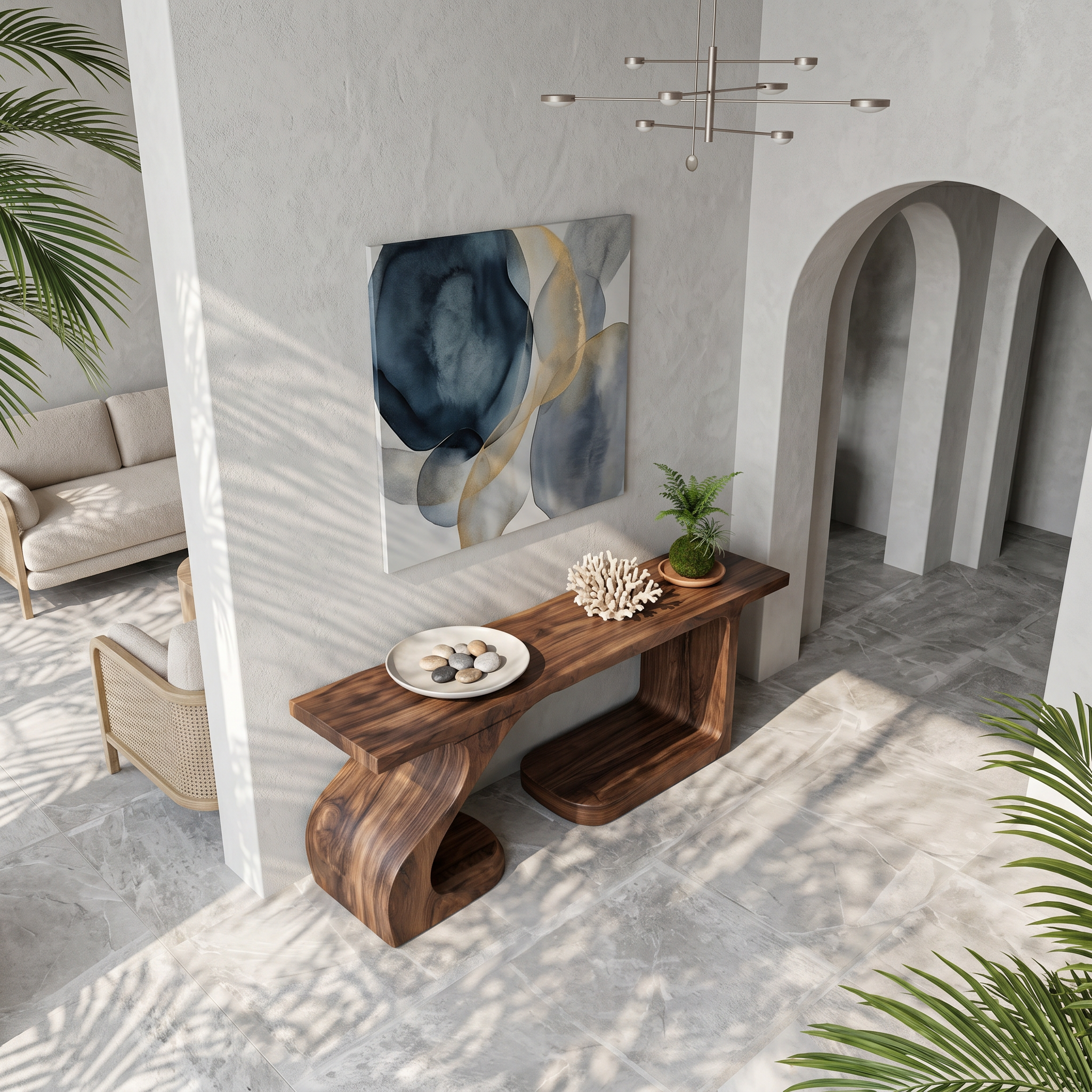 Rustic Console Table With Carved Root Inspired Design For Entryway