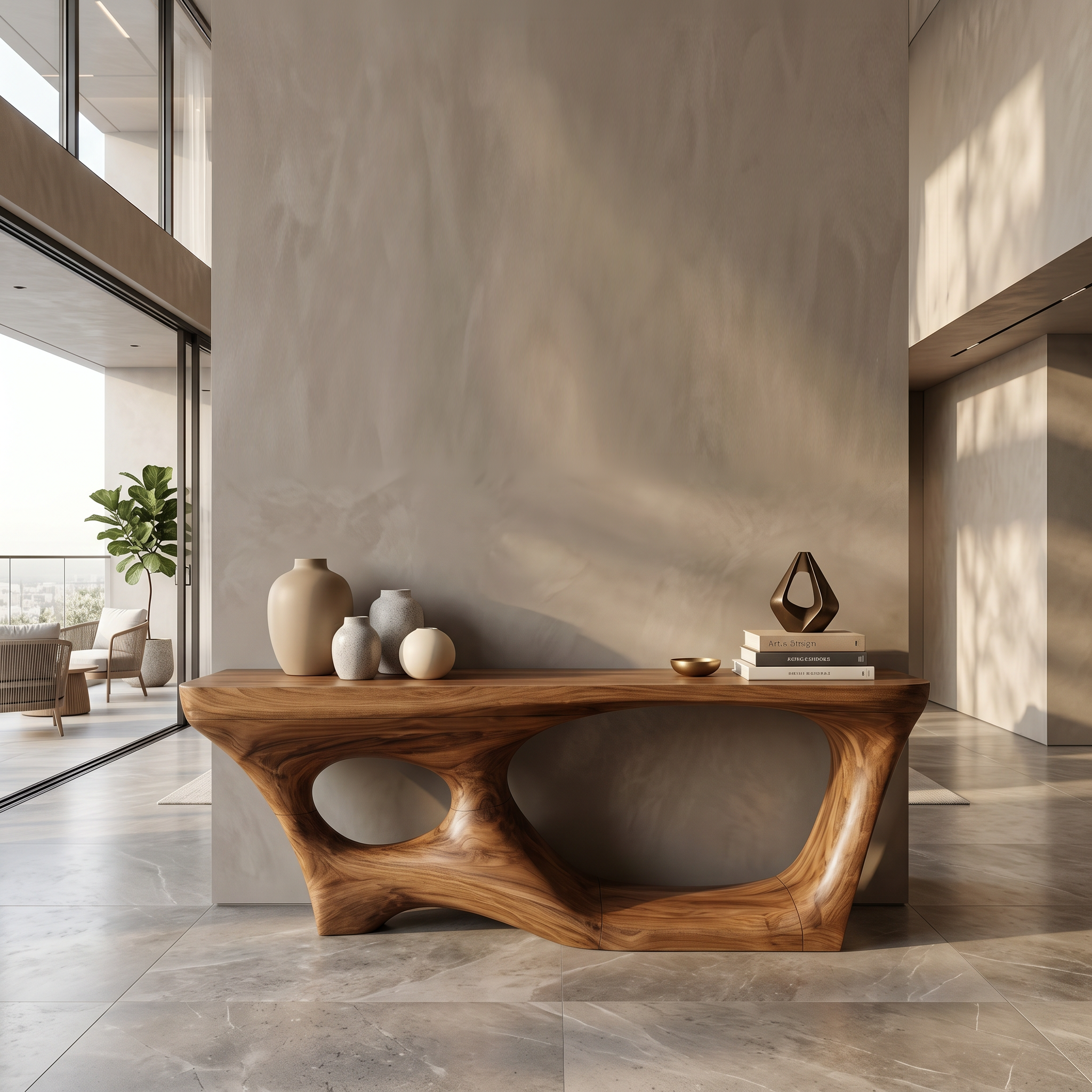 Contemporary Console Table With Sculptural Curved Design For Hallway