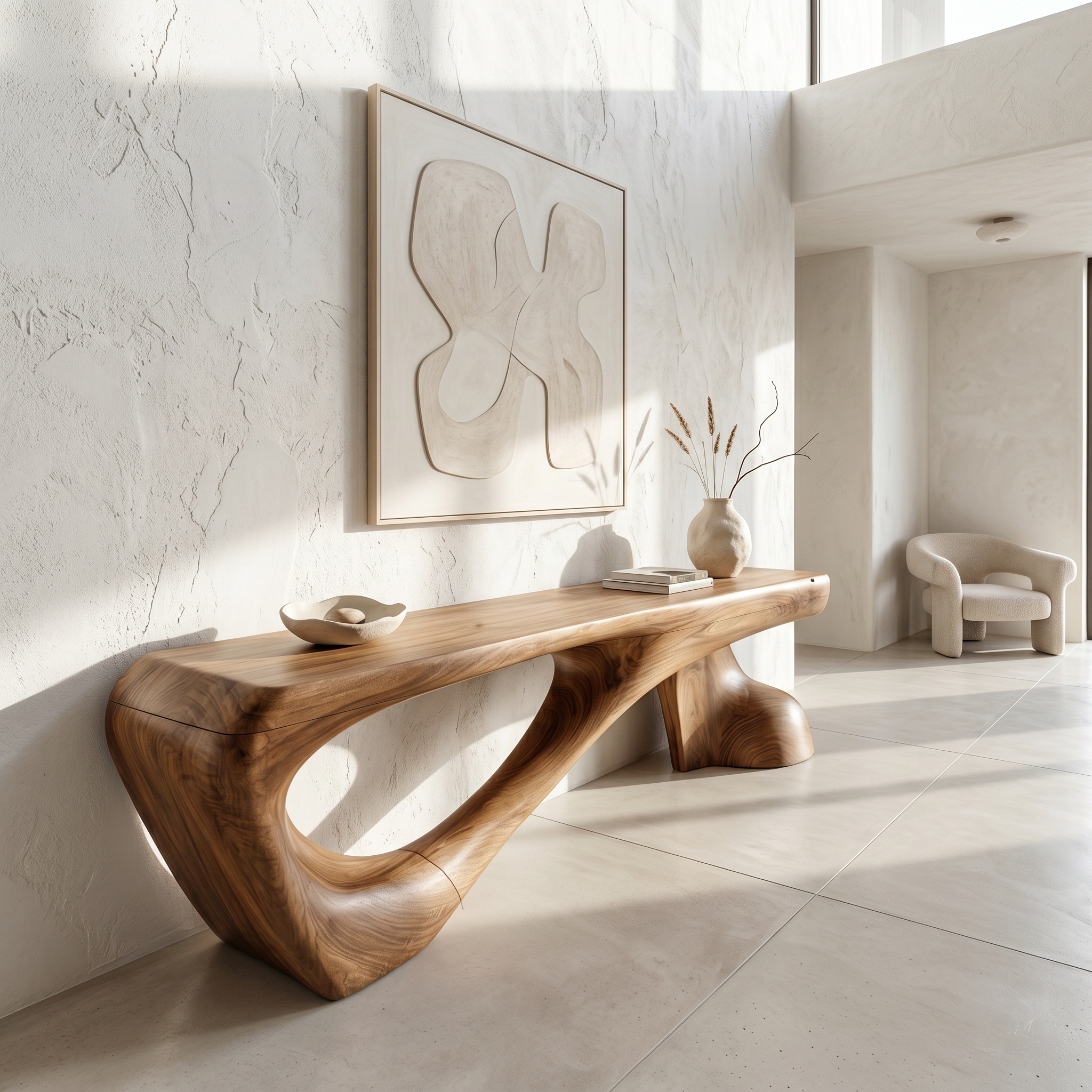 Rustic Console Table With Organic Root Form For Hallway