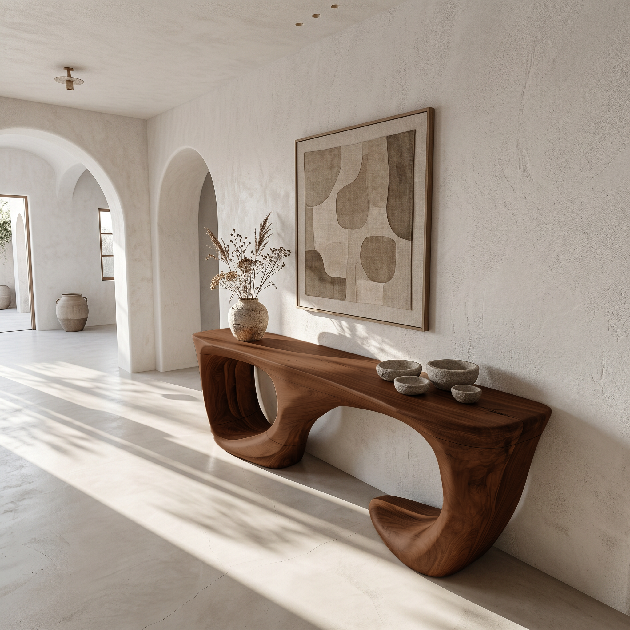 Contemporary Console Table With Curved Open Structure For Living Room