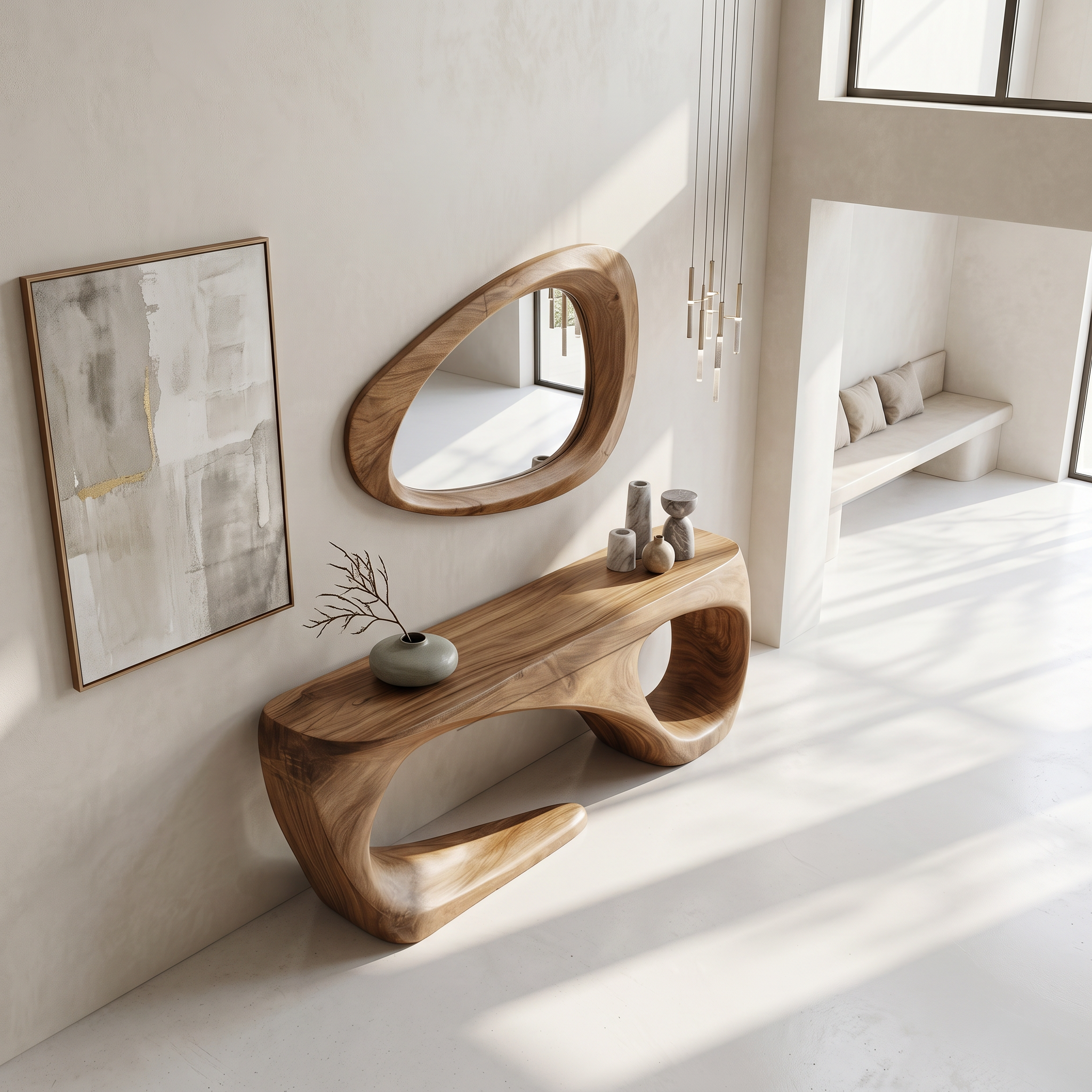 Rustic Console Table With Handcrafted Flowing Design For Living Room