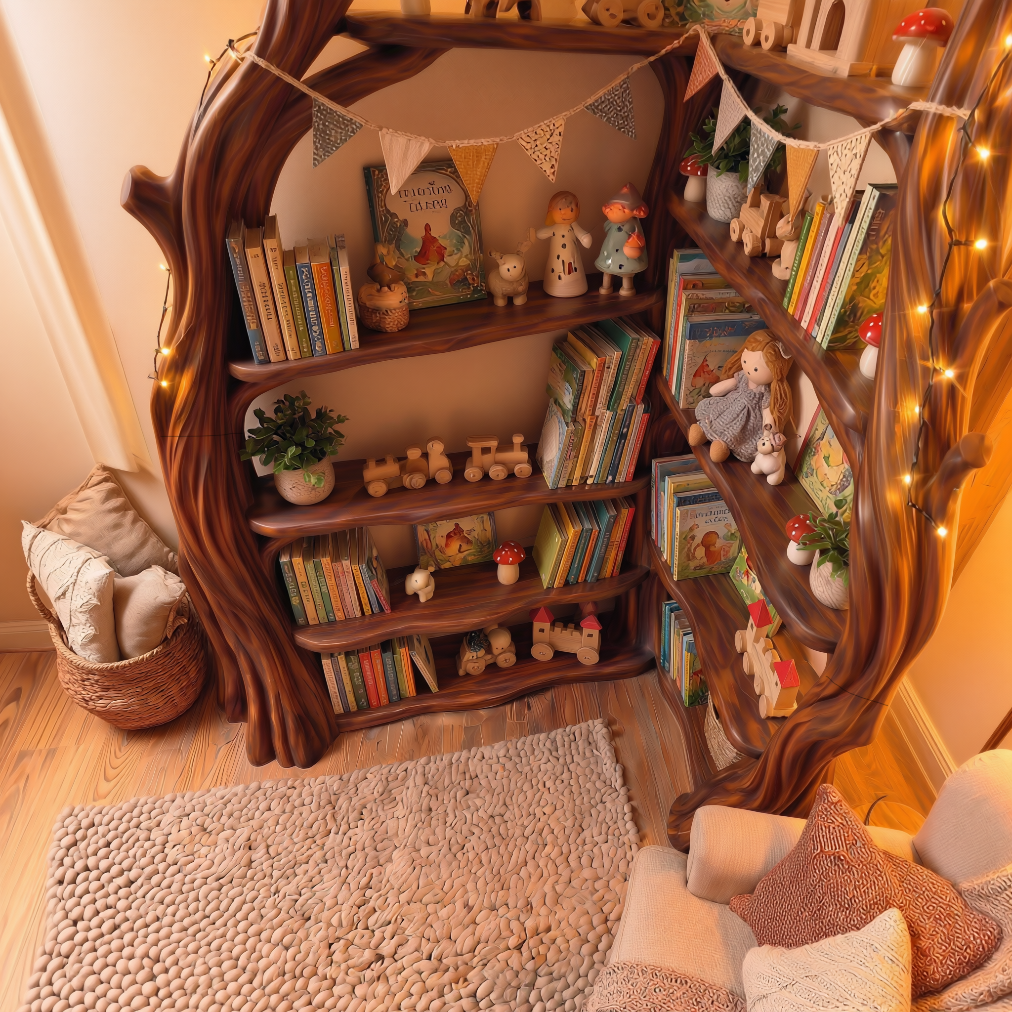 Tree Wall Bookshelf Corner Storage Bookcase Wooden Display Shelf For Living Room Bedroom Decor
