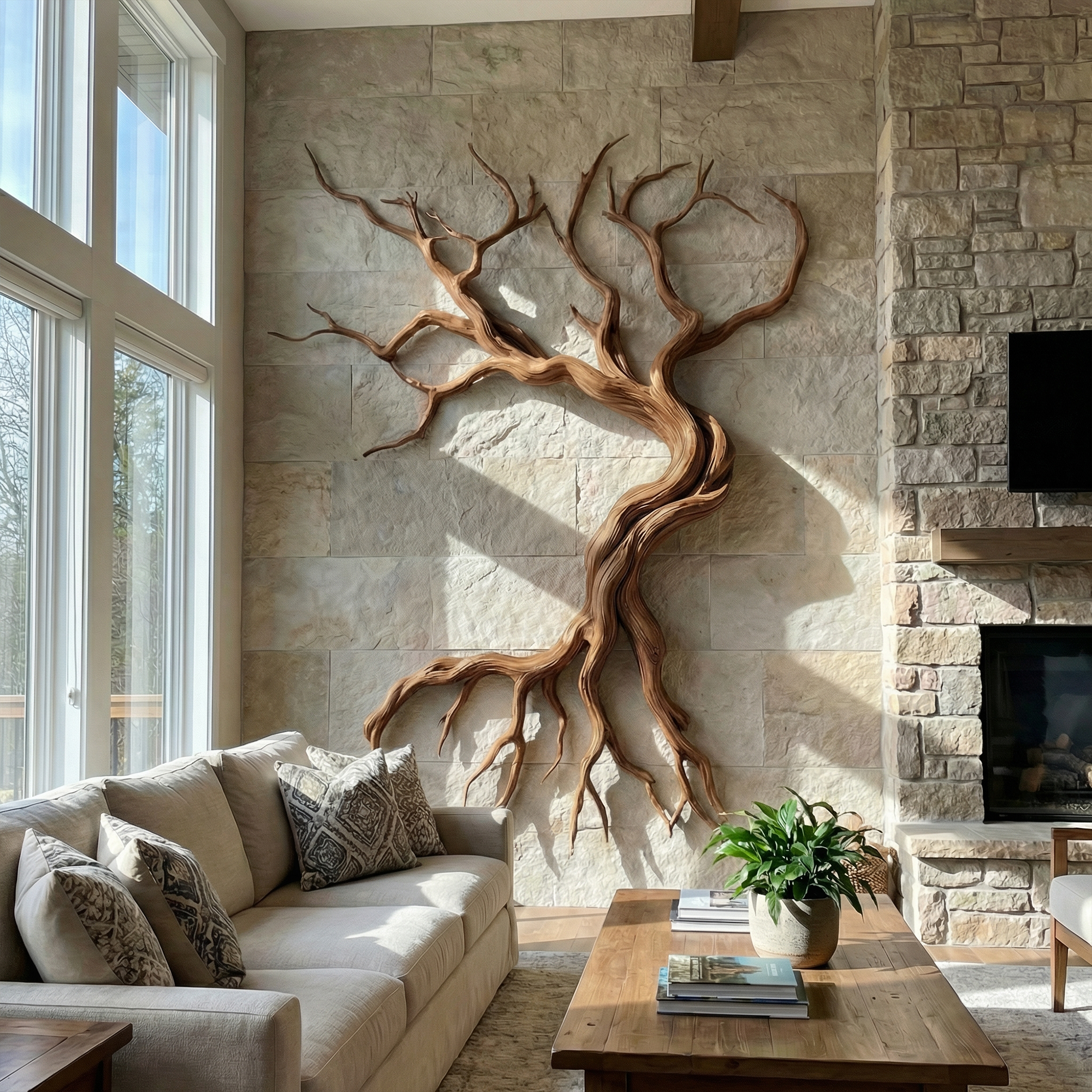 Modern Tree Branch Sculpture Wall Decor Living Room