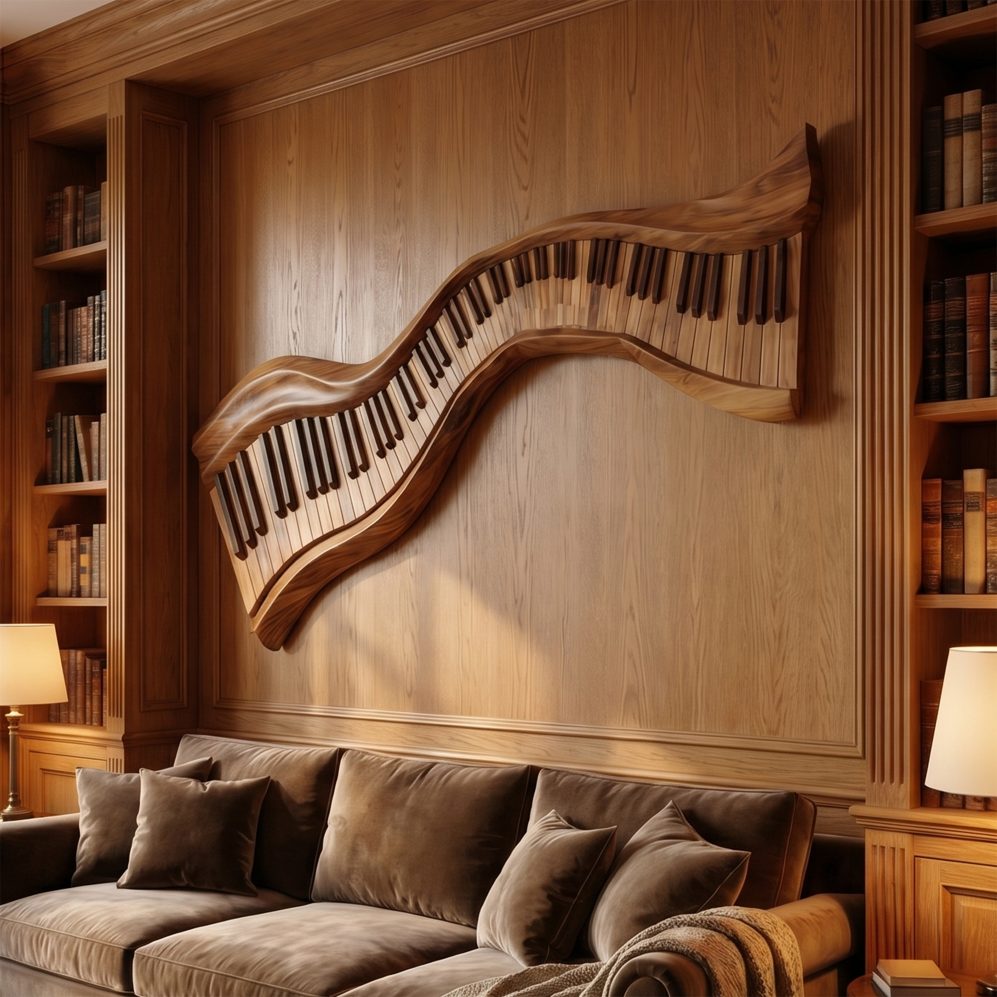 Organic Abstract Keyboard Wave Wooden Wall Sculpture For Living Room