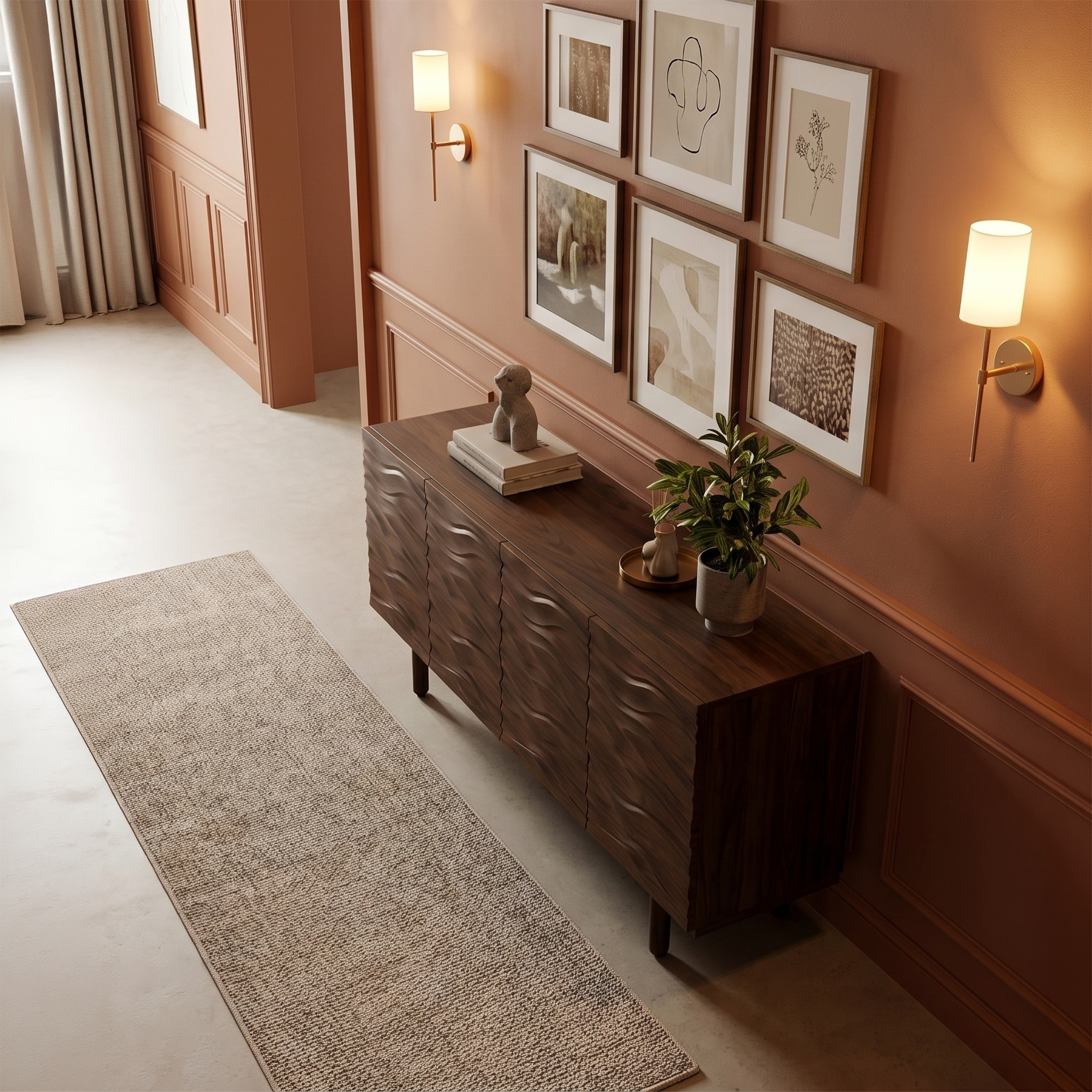 Modern Minimalist Sideboard With Textured Wood Doors For Living Room