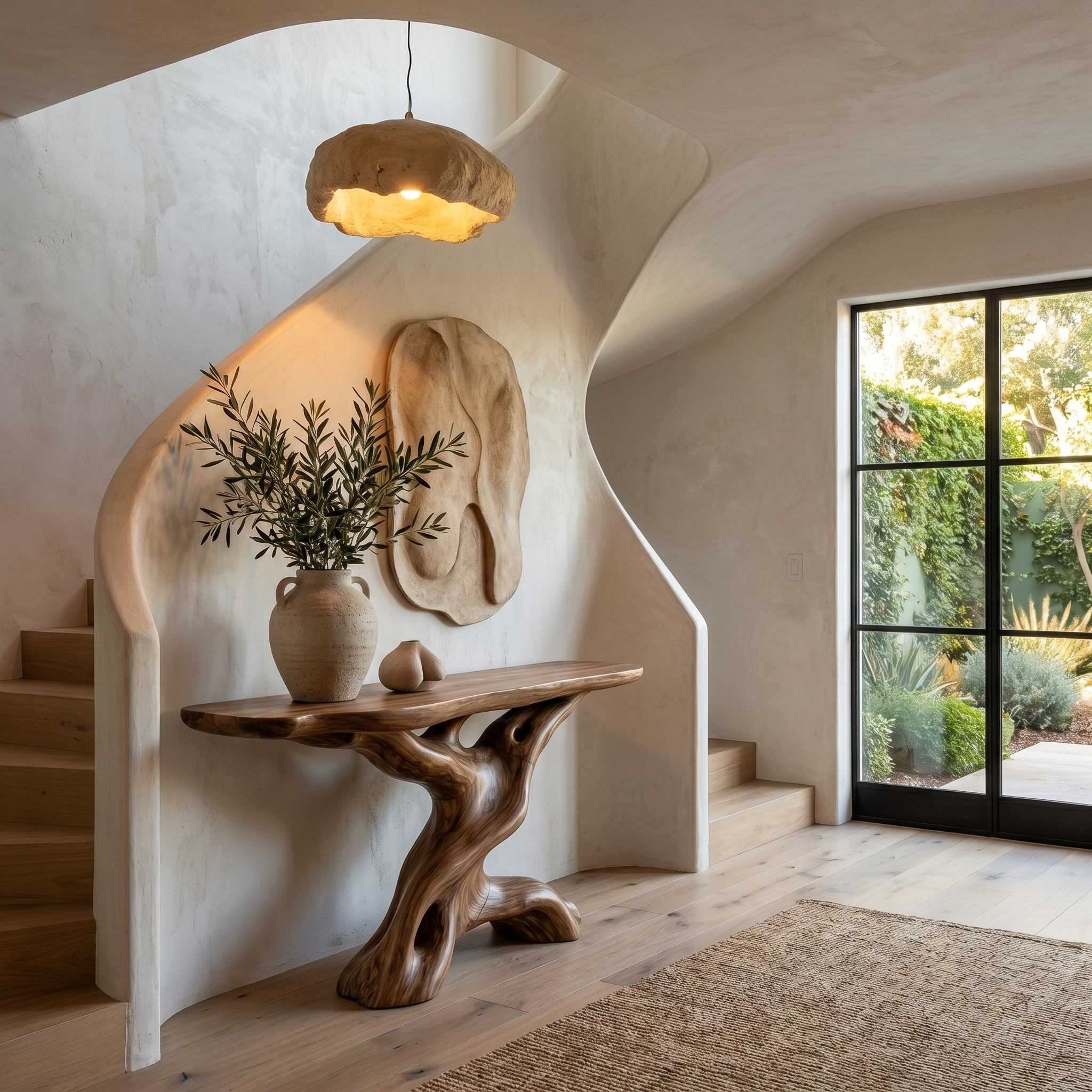 Live Edge Console Table With Unique Sculptural Base Design For Living Room
