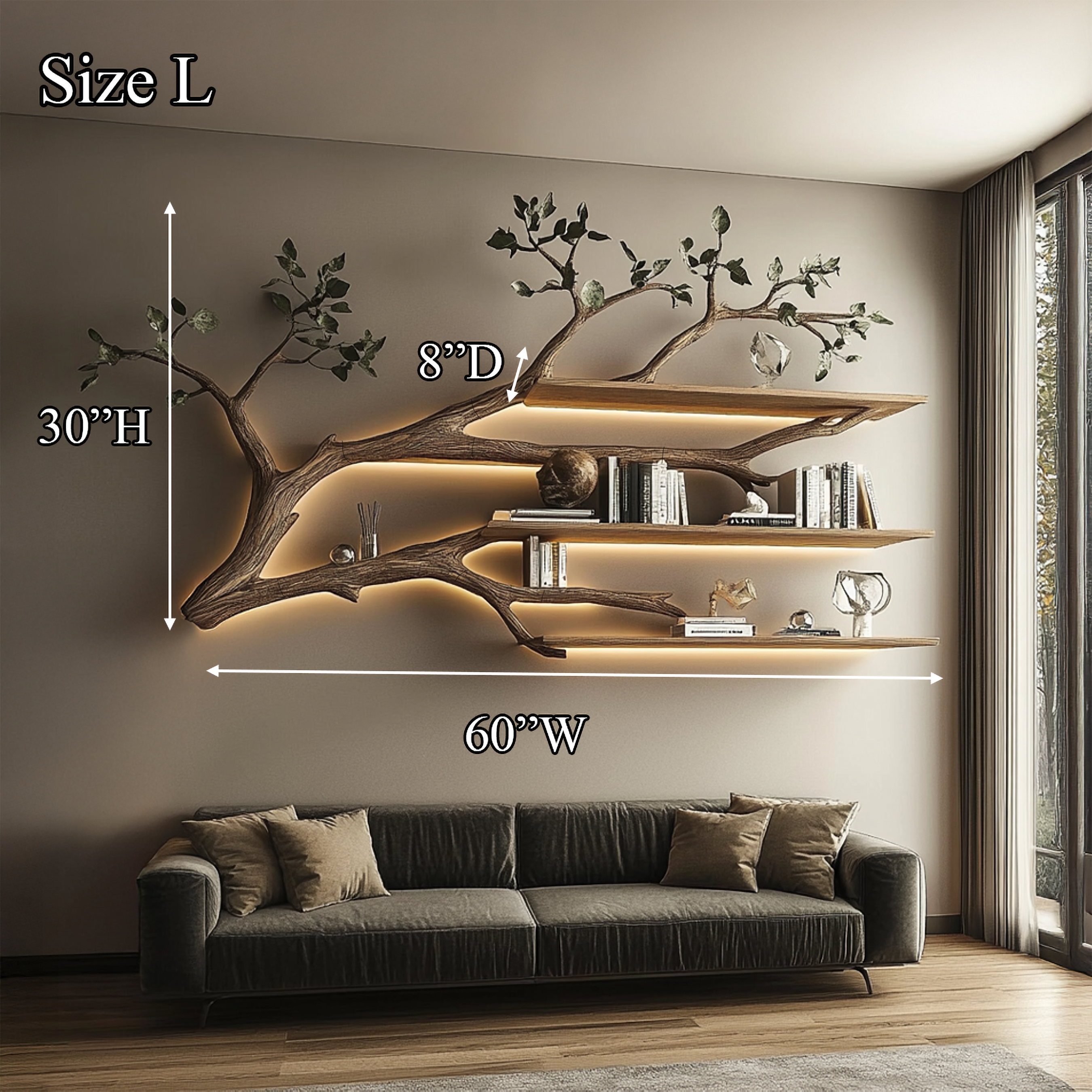 Rustic Tree Branch Floating Shelf Living Room