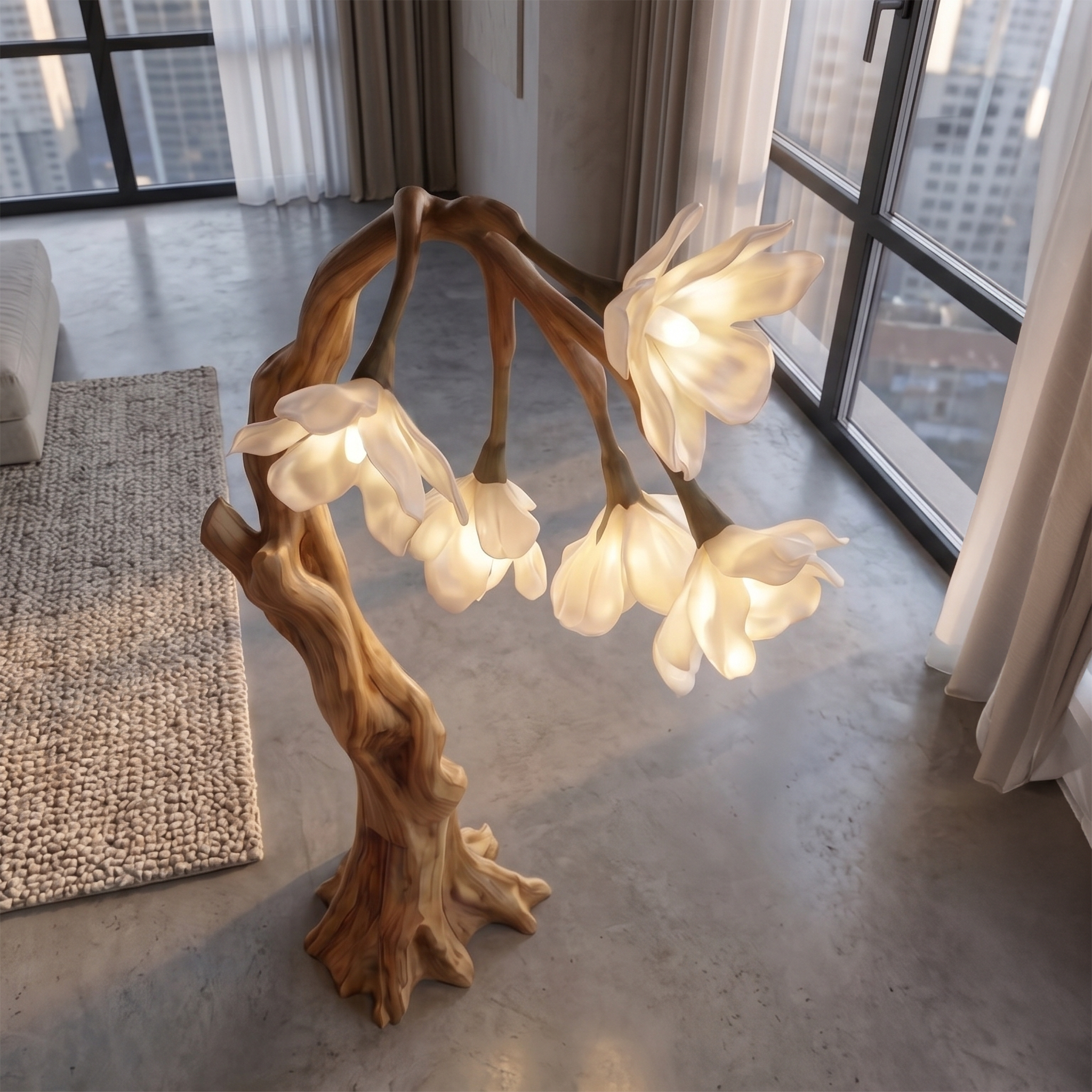 Botanical Standing Lamp With Flower Shade For Living Room And Bedroom