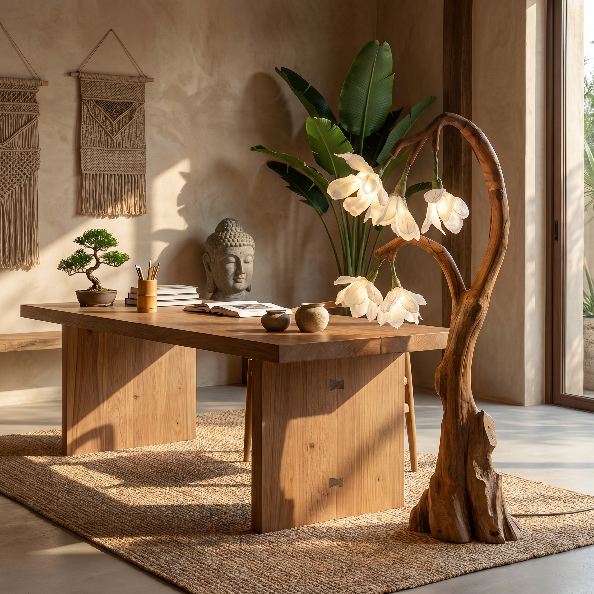 Artistic Floral Floor Lamp With Natural Wood Base For Living Room And Bedroom