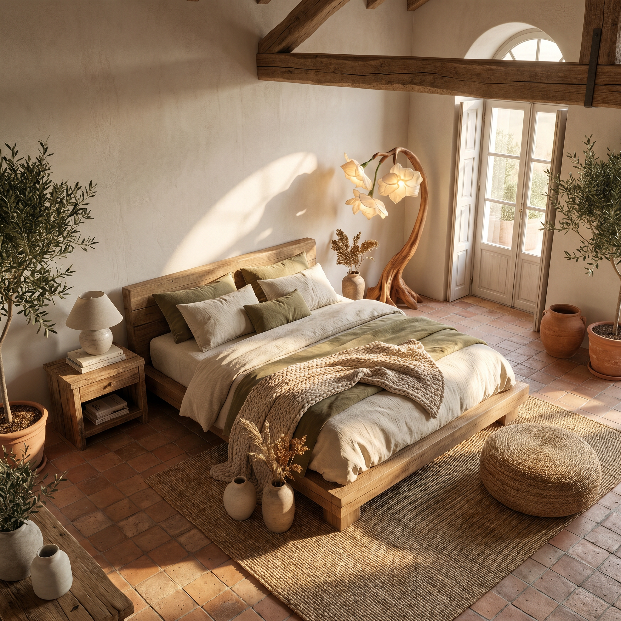 Rustic Botanical Floor Lamp With Flower Petal Shade For Living Room And Bedroom