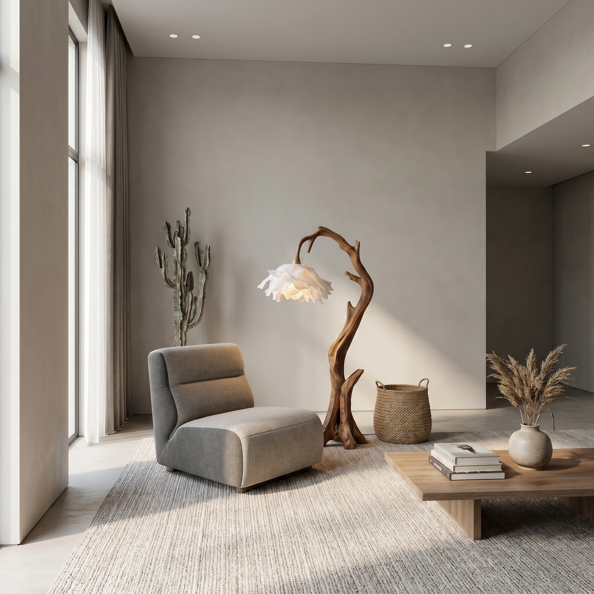 Nature Inspired Flower Floor Lamp With Solid Wood Base For Living Room And Bedroom