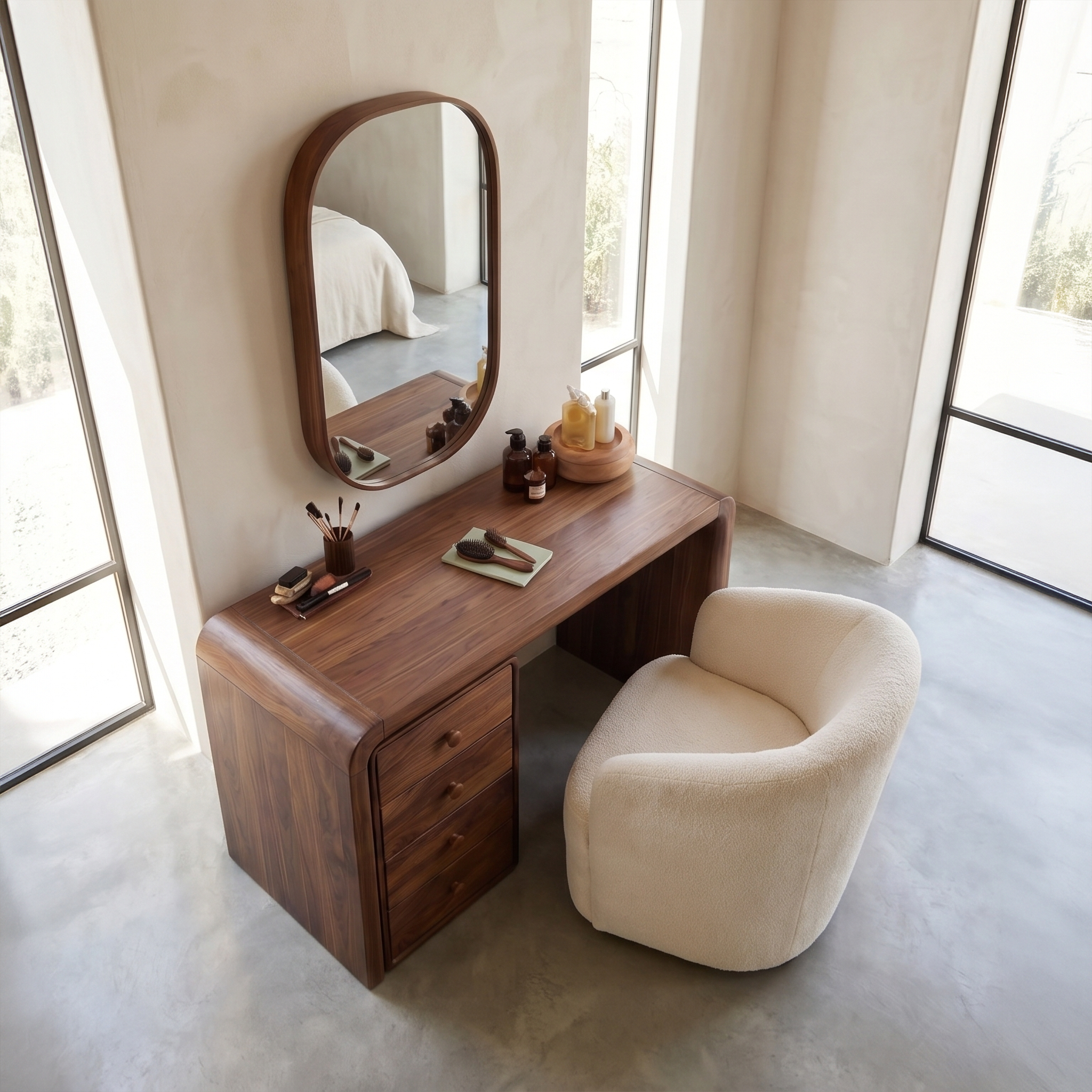 Mid Century Makeup Vanity With Drawer Storage For Bedroom