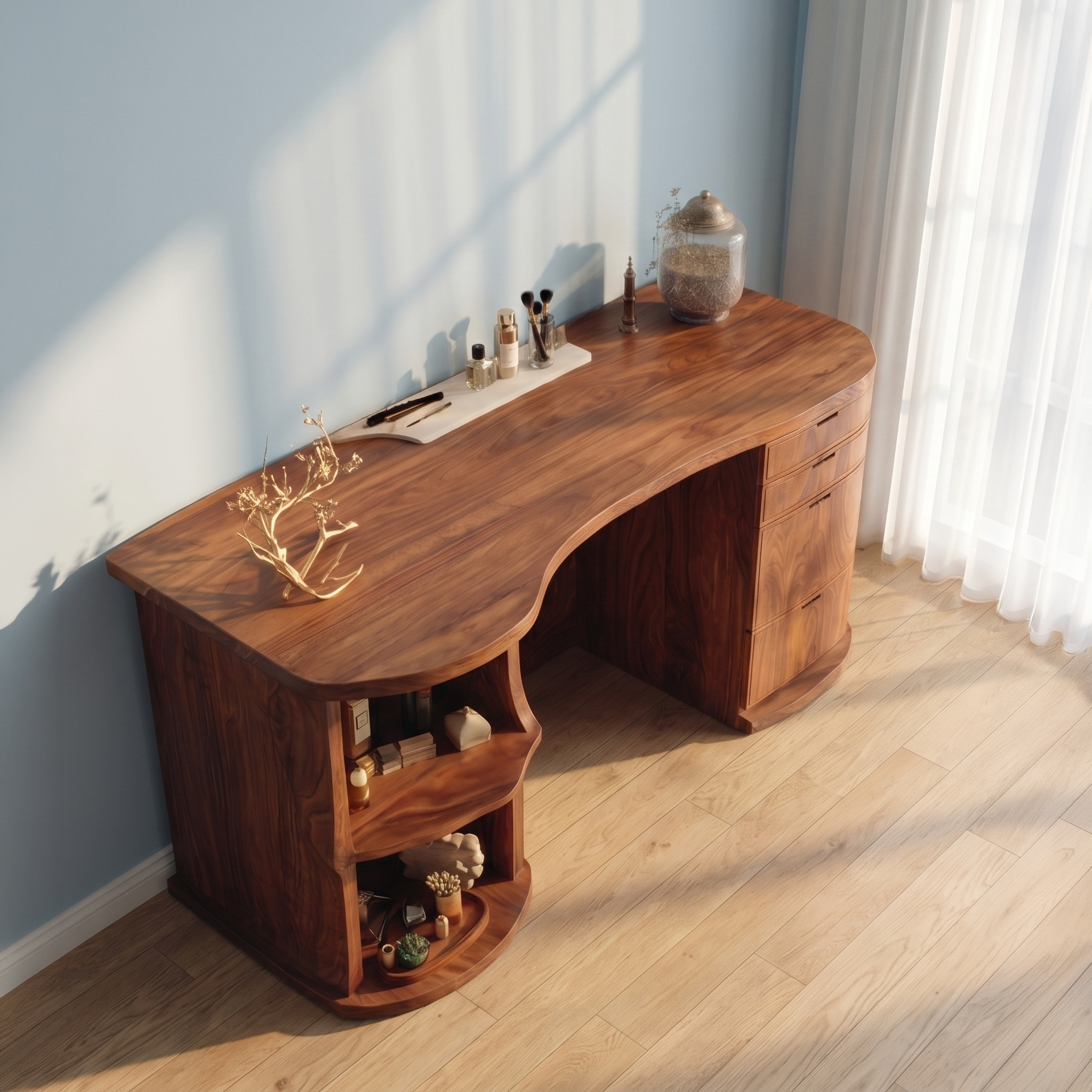 Rustic Vanity Desk With Built In Storage Cabinet For Bedroom