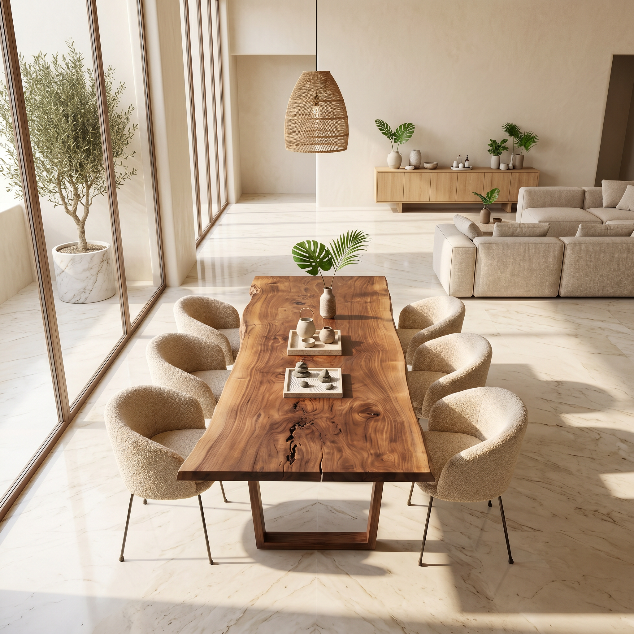 Modern Walnut Dining Table With Minimalist U Shape Base For Dining Room