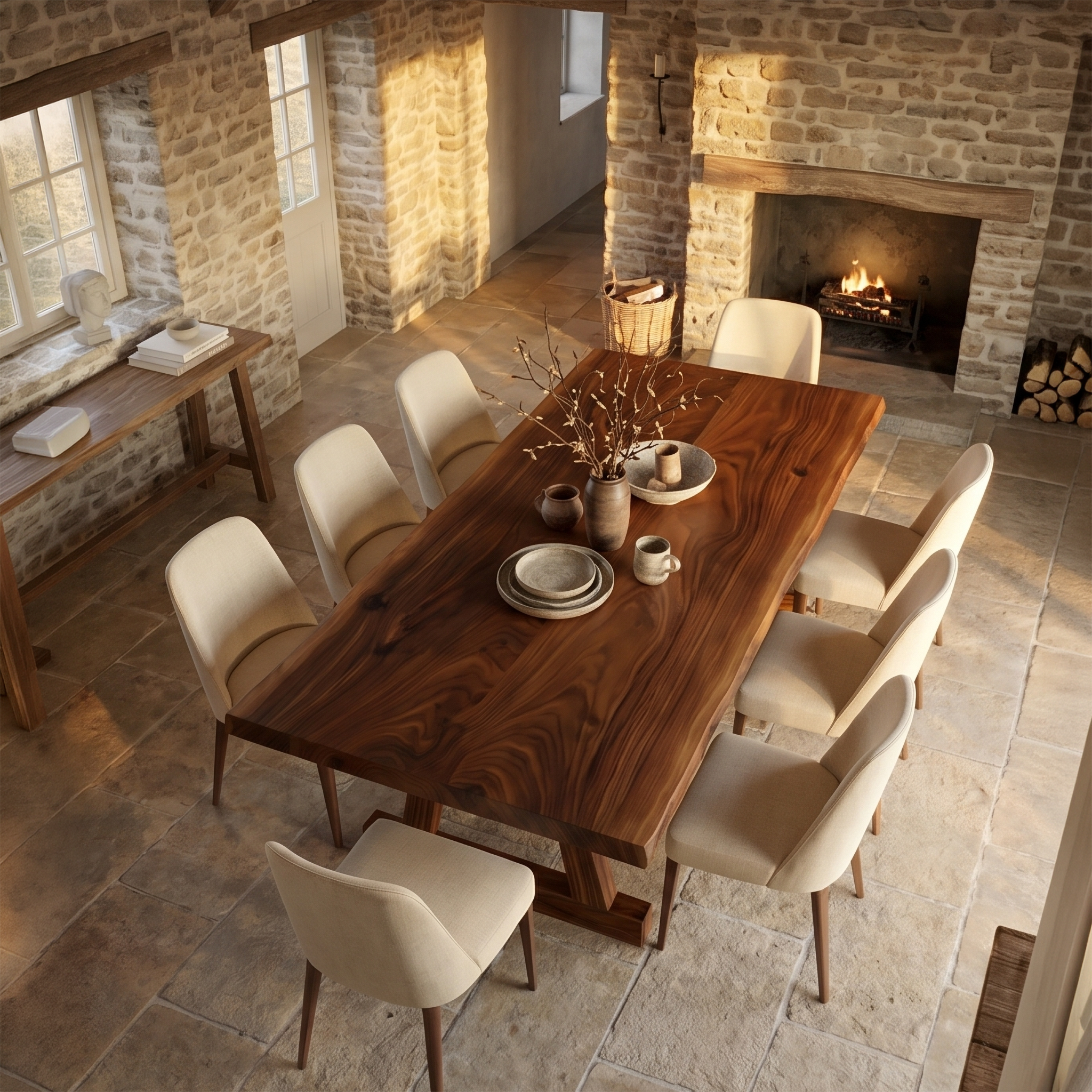 Contemporary Solid Wood Dining Table With Rounded Edge Design For Dining Room